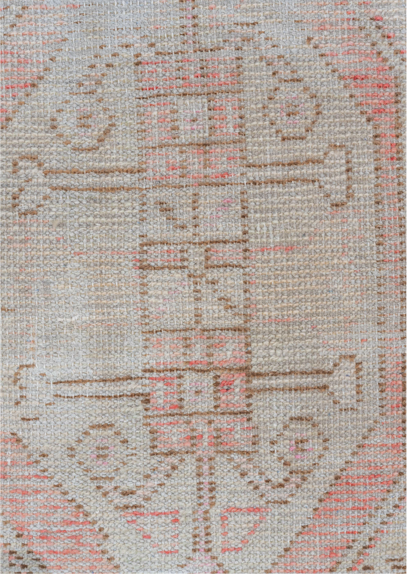 2' x 3' one-of-a-kind handmade vintage Oushak small size rug. Color palette: pink, gray, light gray, off-white, red, silver