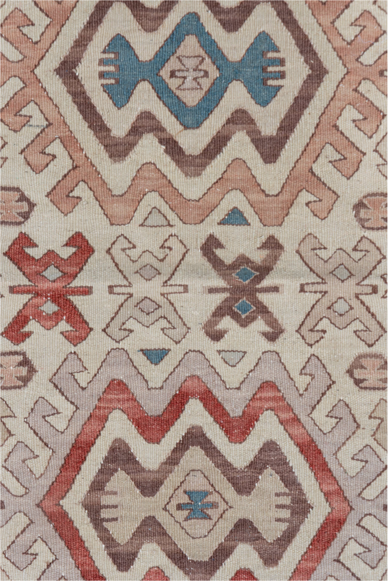 2' x 4' one-of-a-kind handmade vintage Kilim small size rug. Color palette: dim gray, gray, light gray, off-white, pink