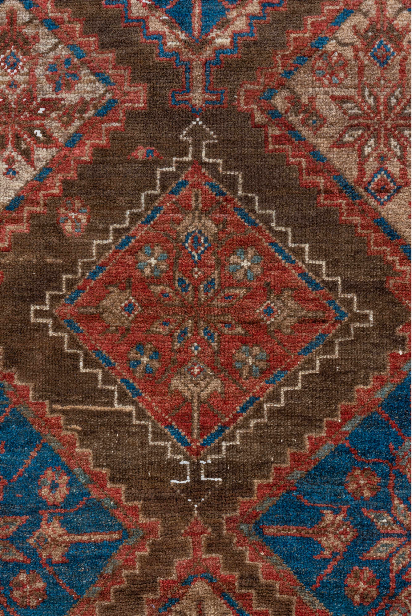 4' x 7' one-of-a-kind handmade vintage Malayer rug. Color palette: gray, black, blue, brown, light gray, off-white, pink