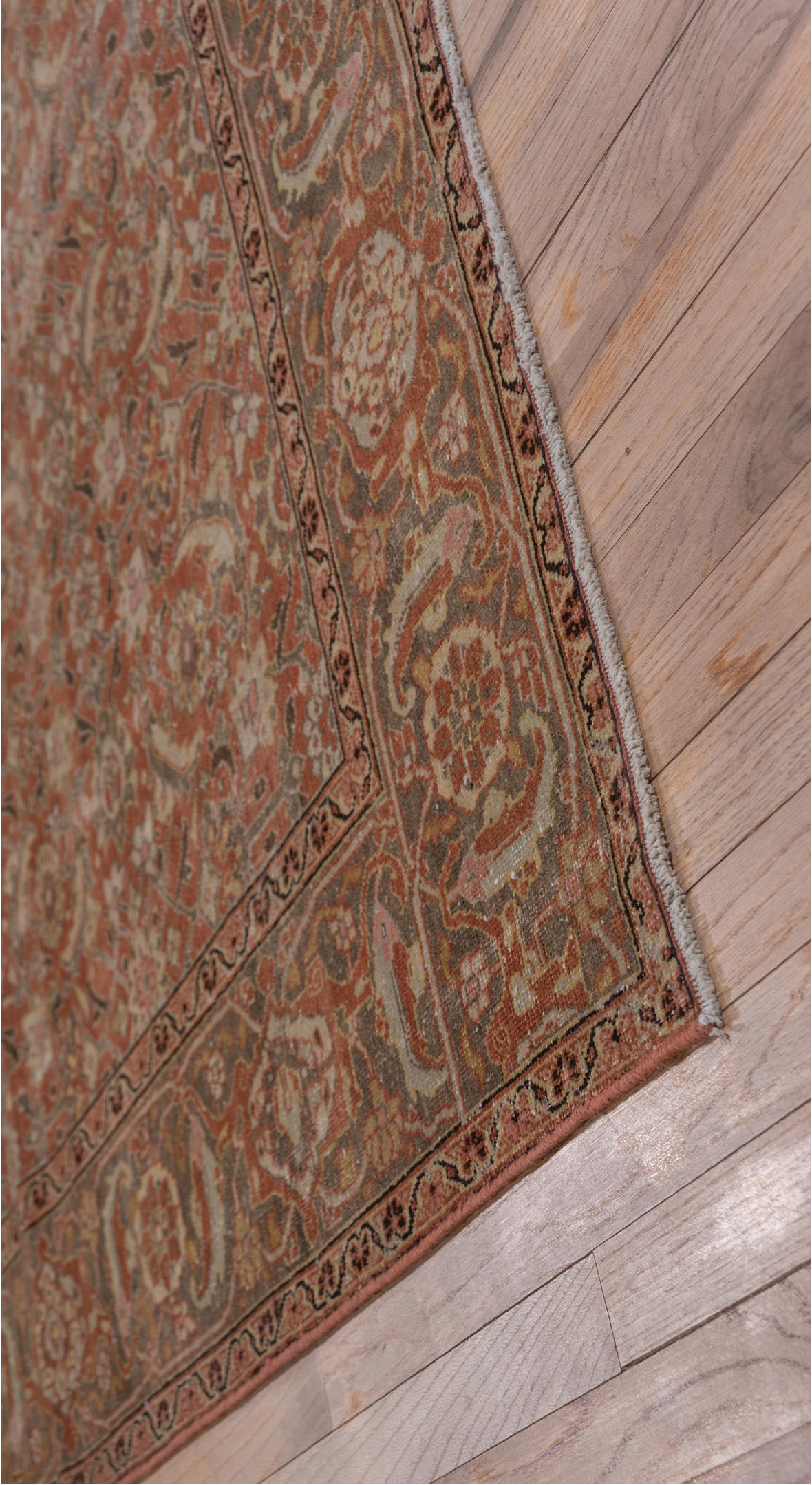 6' x 10' one-of-a-kind handmade vintage Tabriz large size rug. Color palette: off-white, gray, light gray, brown, pink