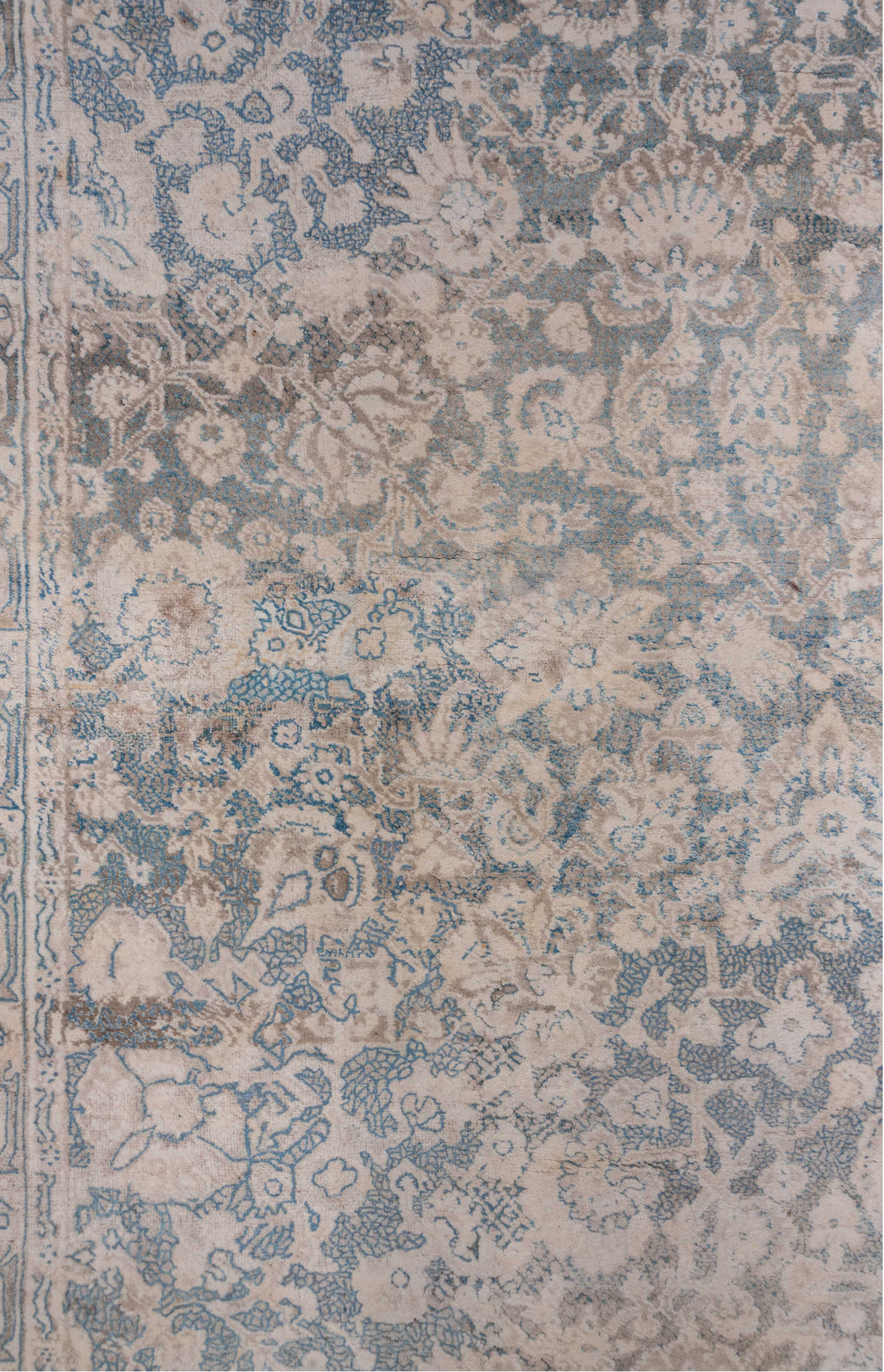 3' x 19' one-of-a-kind handmade vintage Cotton Agra runner rug. Color palette: gray, light gray, off-white, pink, brown