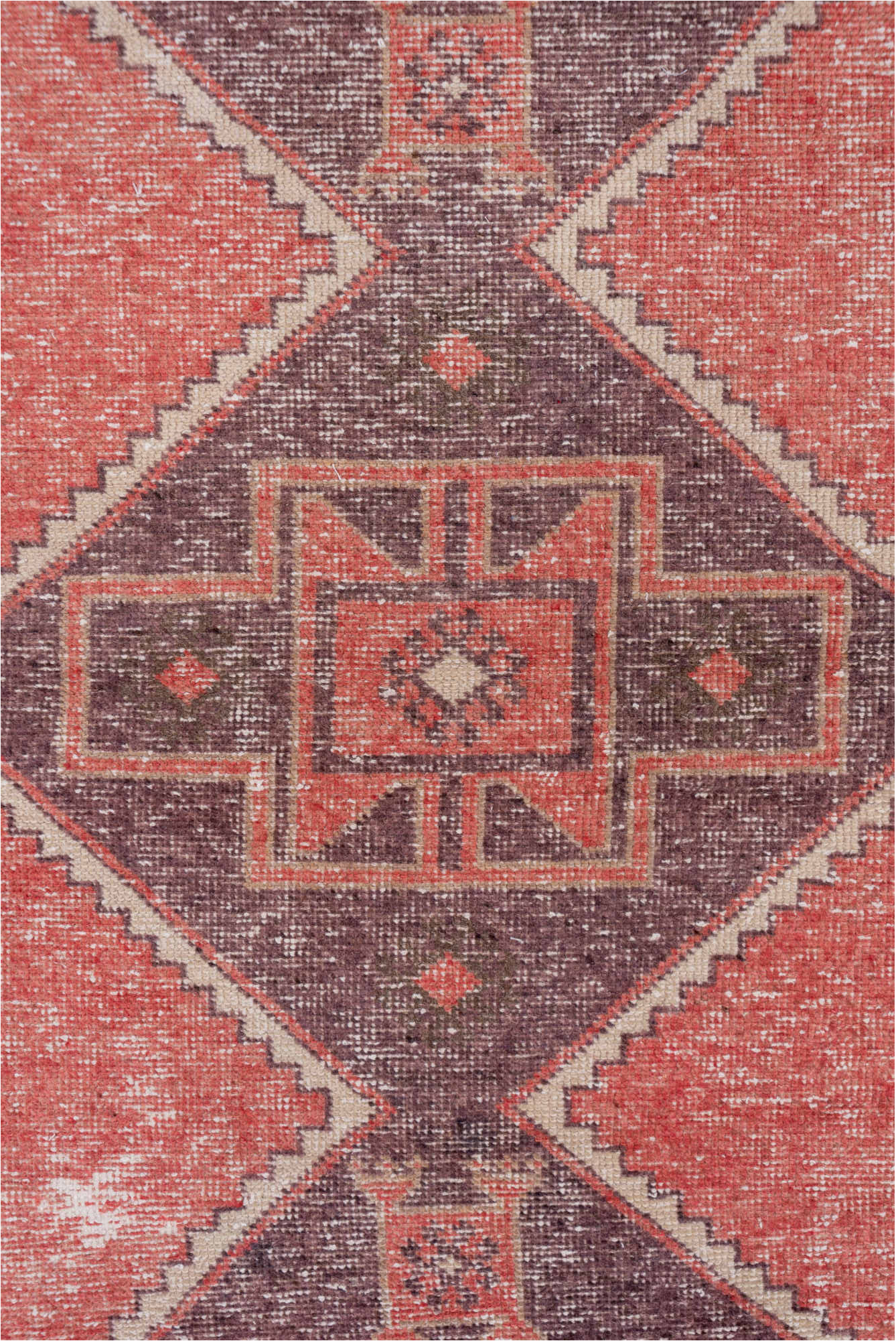 2' x 6' one-of-a-kind handmade vintage Oushak runner rug. Color palette: brown, gray, light gray, pink, red, wine