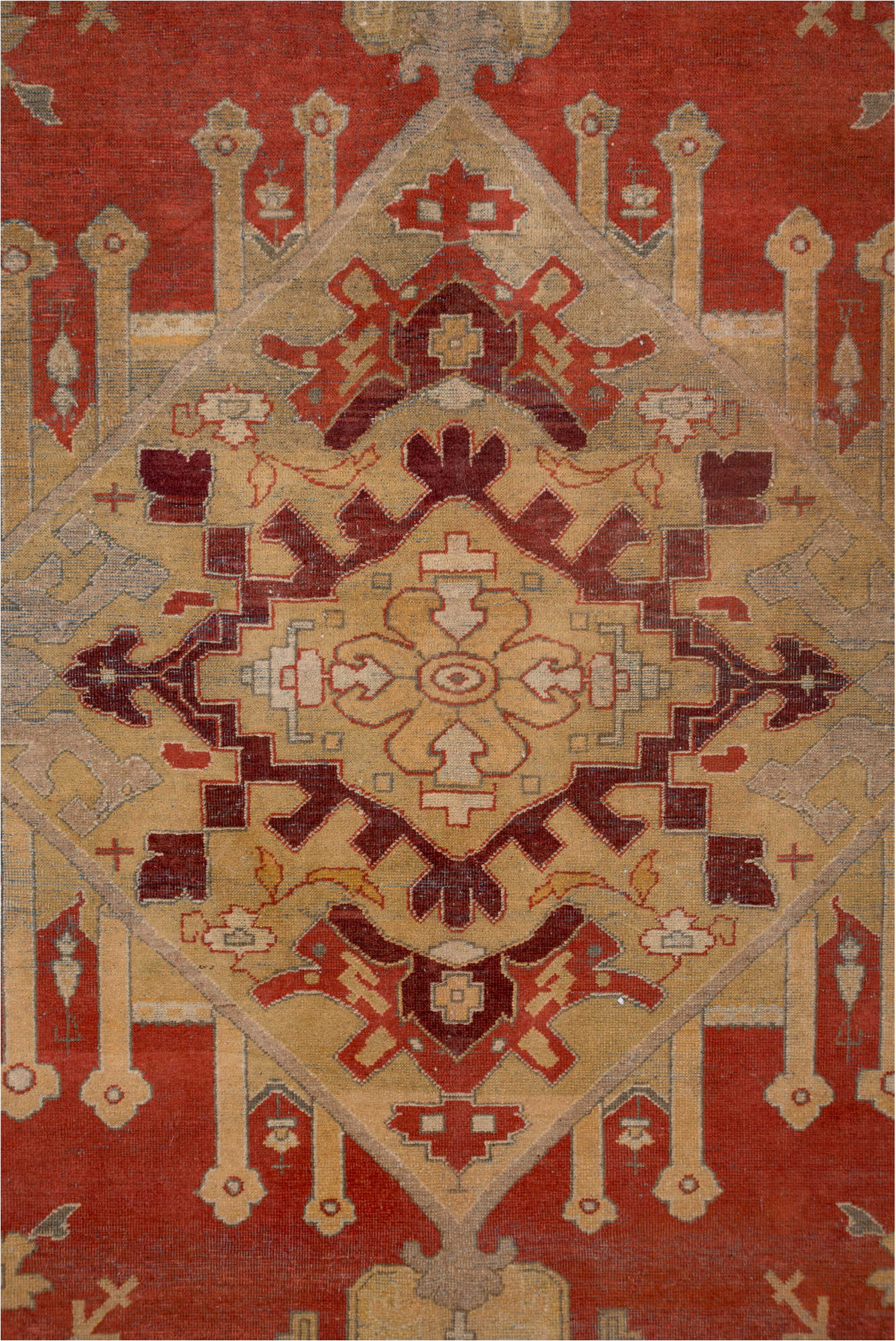 11' x 14' one-of-a-kind handmade vintage Amritzar oversize rug. Color palette: brown, burlywood, gray, off-white, orange