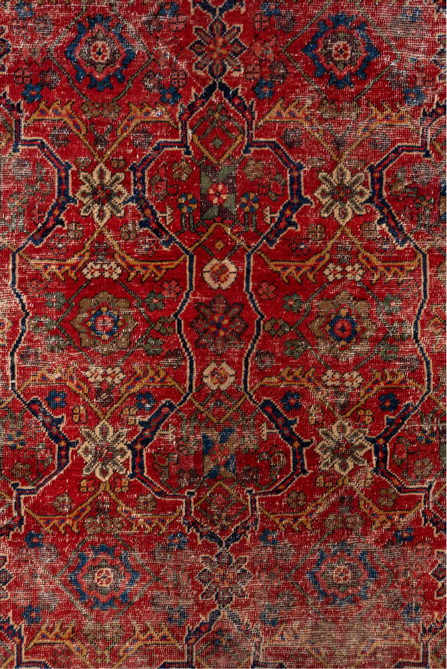 8' x 12' one-of-a-kind handmade vintage Mahal large size rug. Color palette: gray, pink, off-white, brown, red, whitesmoke