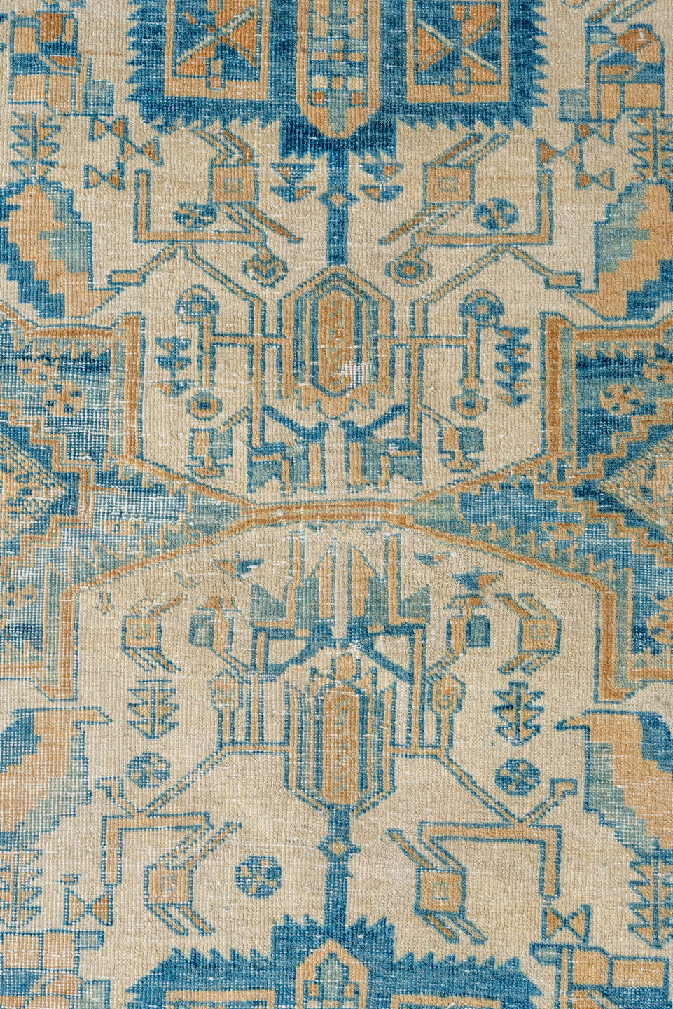5' x 6' one-of-a-kind handmade vintage Afshar rug. Color palette: off-white, gray, blue, light gray, brown, orange