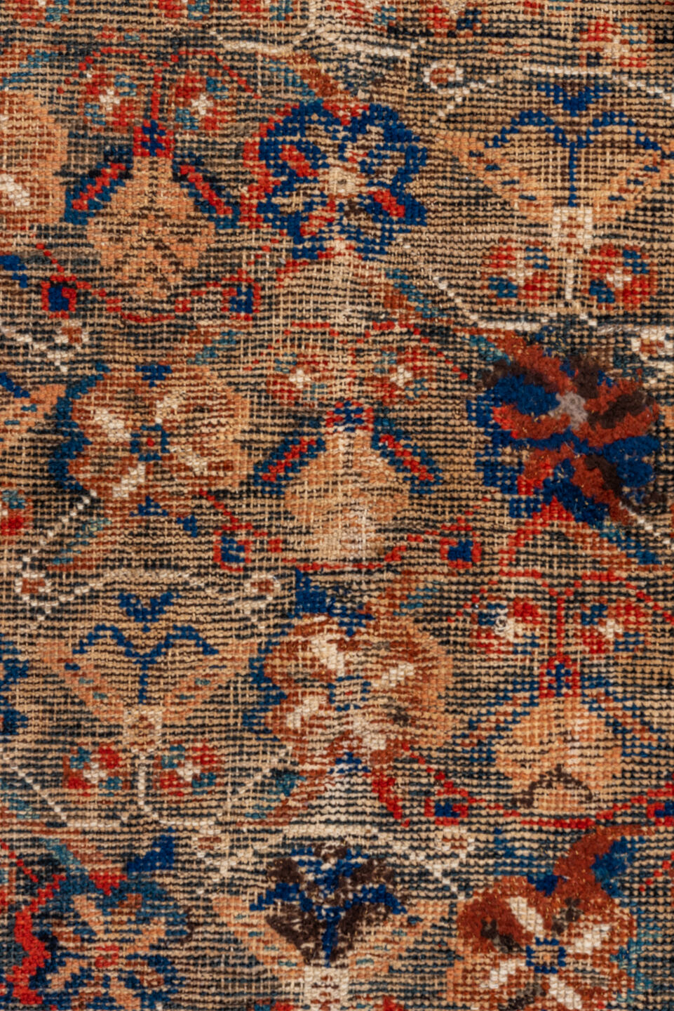 3' x 5' one-of-a-kind handmade vintage Afshar small size rug. Color palette: brown, pink, orange, off-white, blue, gray, red