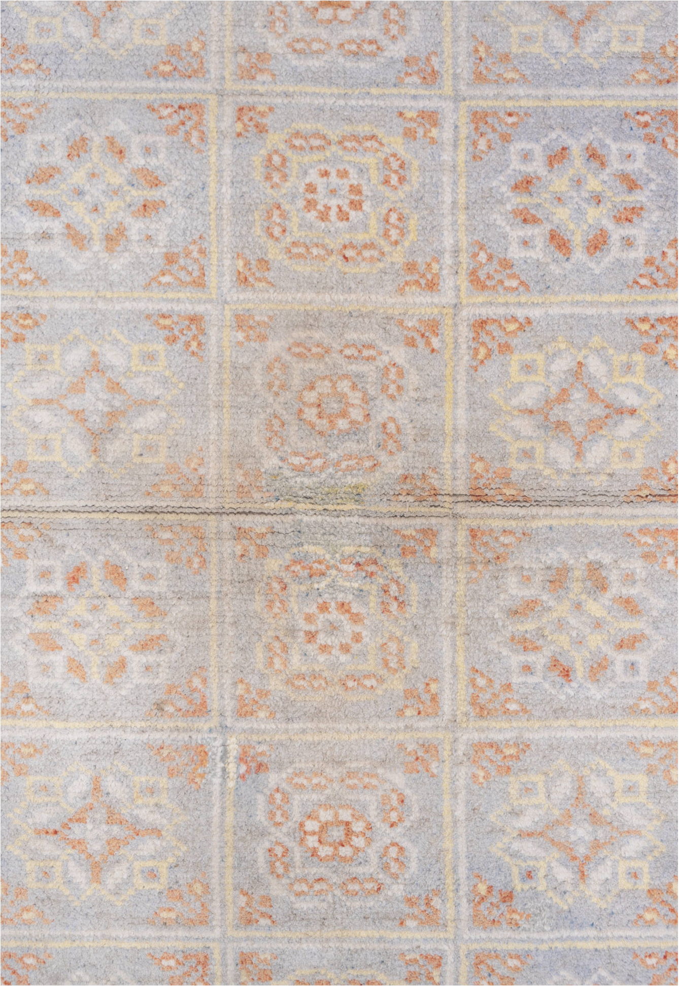 4' x 6' one-of-a-kind handmade vintage Cotton Agra small size rug. Color palette: brown, gainsboro, gray, light gray