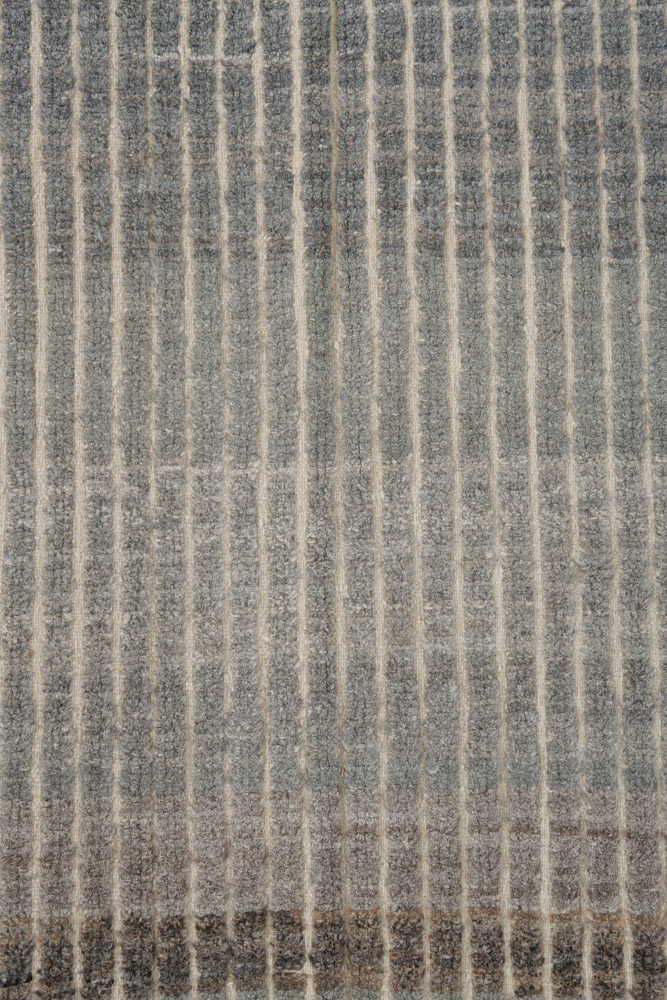 3' x 9' one-of-a-kind handmade vintage Tulu runner rug. Color palette: dark gray, gray, light gray, off-white, pink, silver