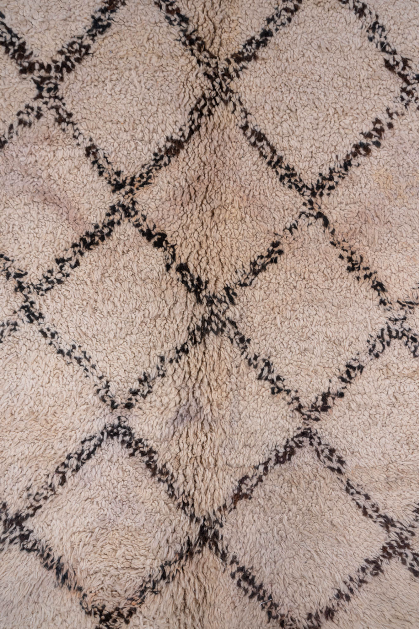 5' x 14' one-of-a-kind handmade vintage Moroccan rug. Color palette: brown, gray, light gray, off-white, pink