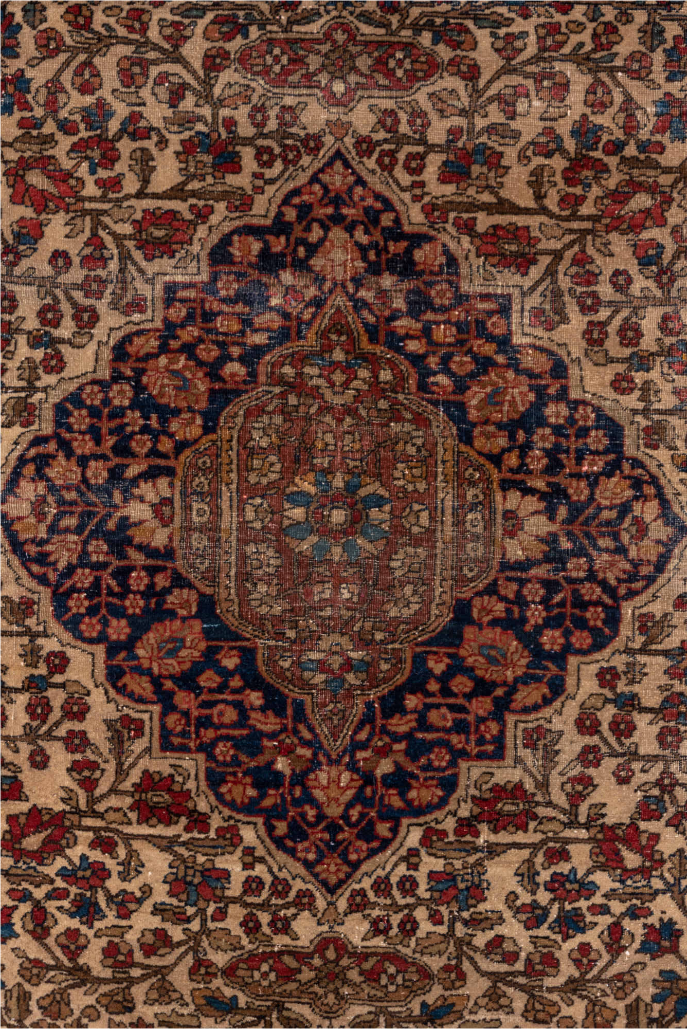 4' x 6' one-of-a-kind handmade vintage Mohtasham Kashan small size rug. Color palette: black, brown, gray, off-white, pink