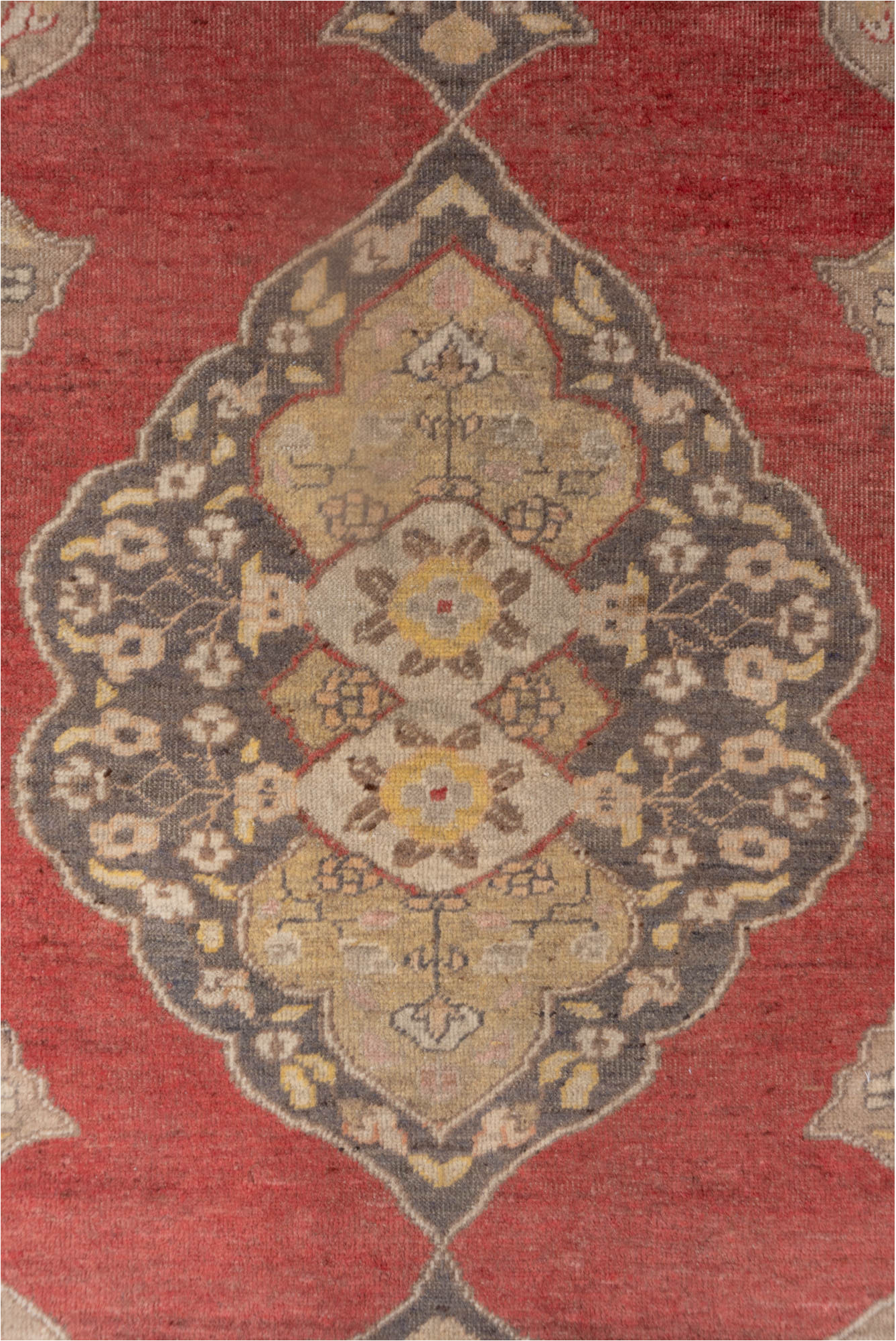 4' x 6' one-of-a-kind handmade vintage Oushak small size rug. Color palette: brown, burlywood, gray, light gray, off-white