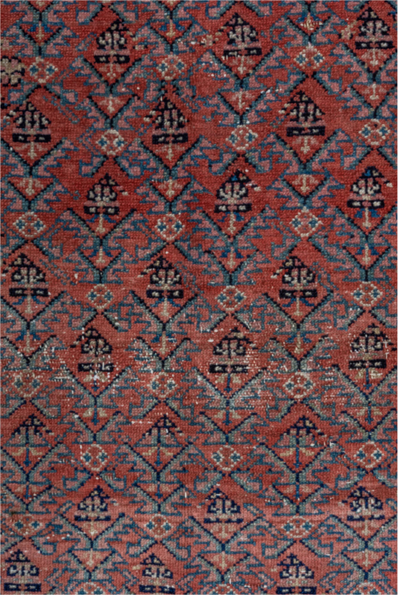 3' x 8' one-of-a-kind handmade vintage Malayer runner rug. Color palette: black, blue, brown, fiord, gray, light gray