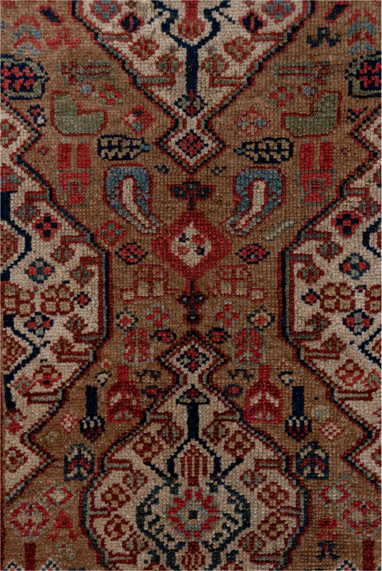 3' x 13' one-of-a-kind handmade vintage Cam Hamadan runner rug. Color palette: black, brown, charcoal, gray, pink, red