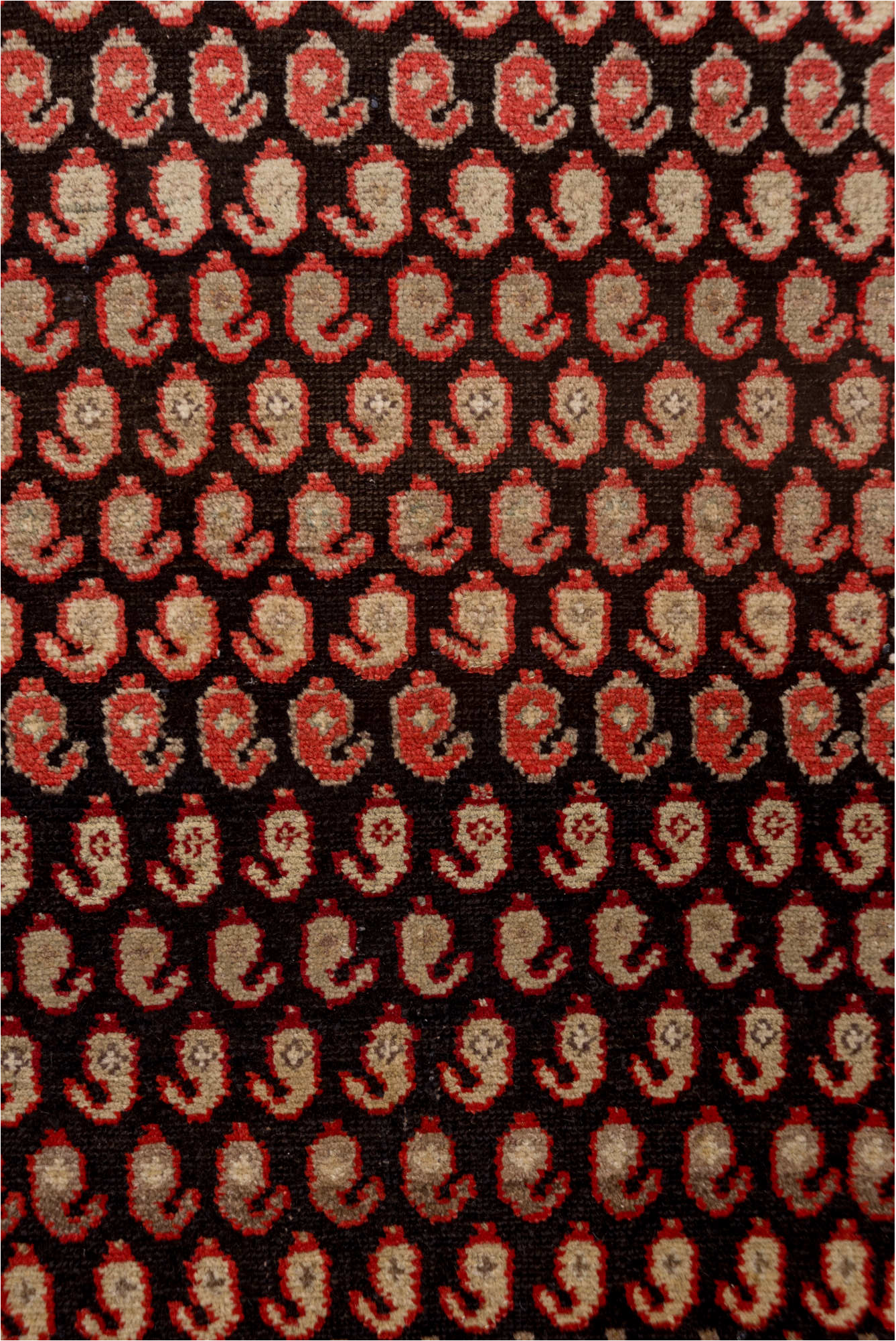 3' x 14' one-of-a-kind handmade vintage Malayer runner rug. Color palette: black, blue, brown, gray, maroon, pink, red