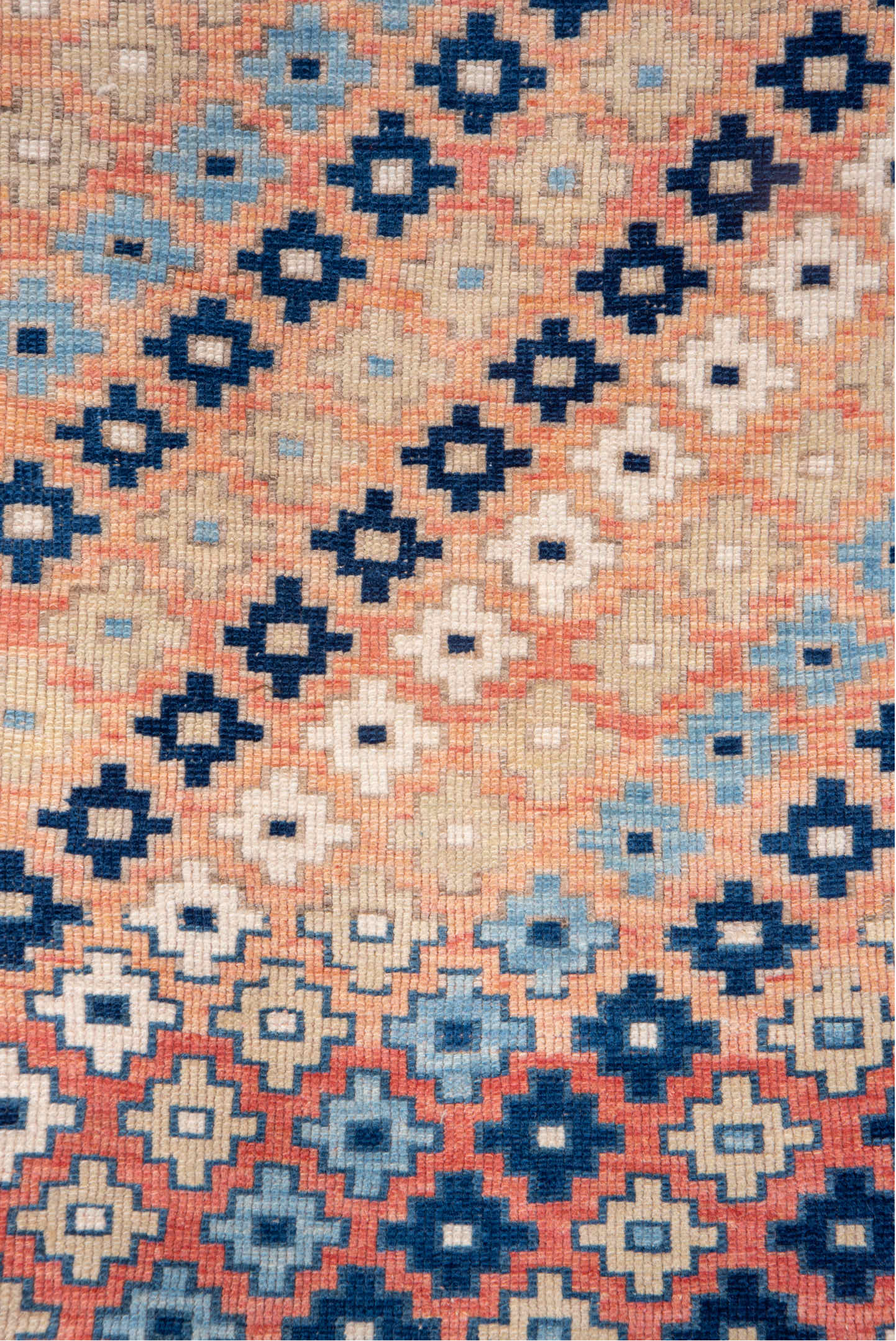 2' x 3' one-of-a-kind handmade vintage Oushak small size rug. Color palette: pink, gray, off-white, light gray, blue, brown