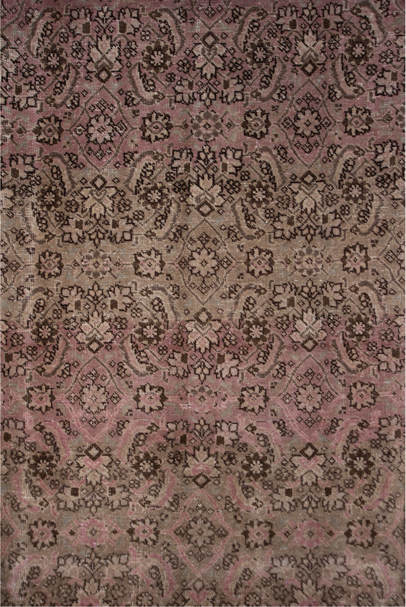 7' x 10' one-of-a-kind handmade vintage Sivas large size rug. Color palette: brown, gray, pink