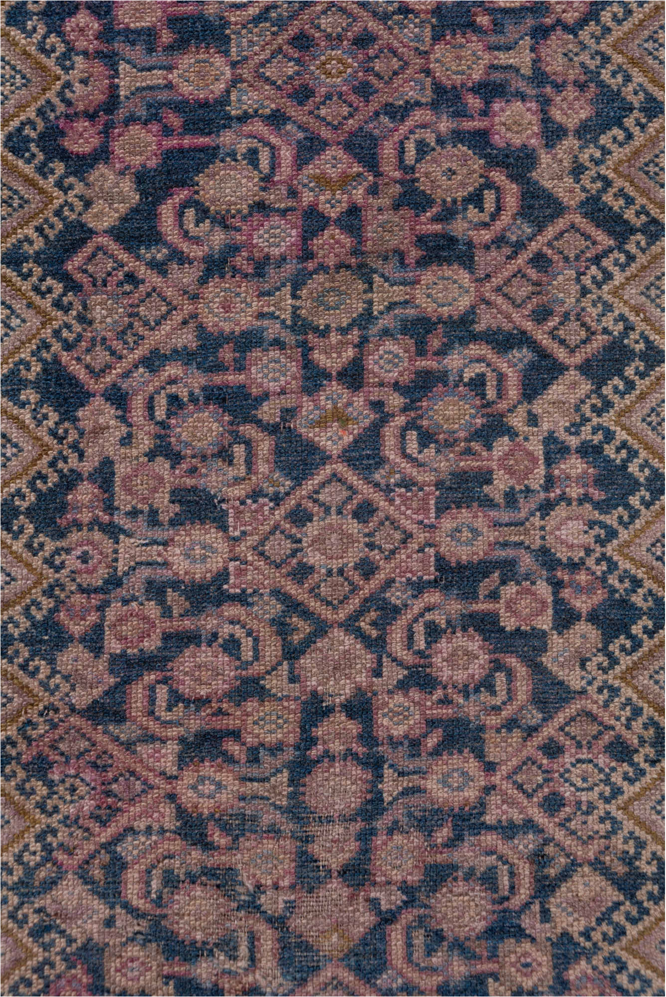 2' x 16' one-of-a-kind handmade vintage NW Persian runner rug. Color palette: brown, dim gray, gray, off-white, pink, snow