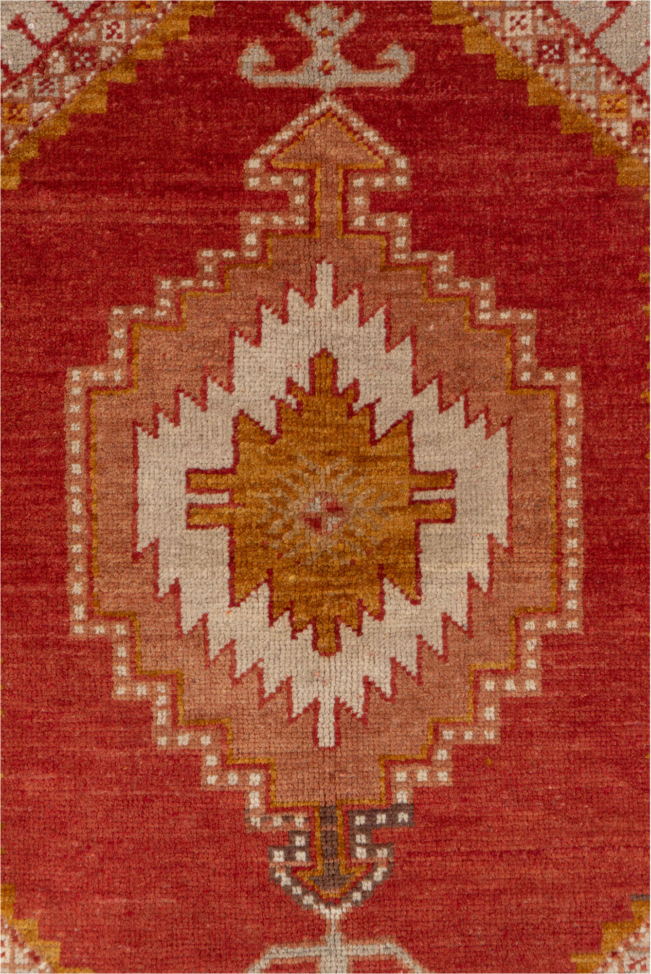 3' x 5' one-of-a-kind handmade vintage Oushak small size rug. Color palette: brown, chocolate, dark red, orange, pink, red