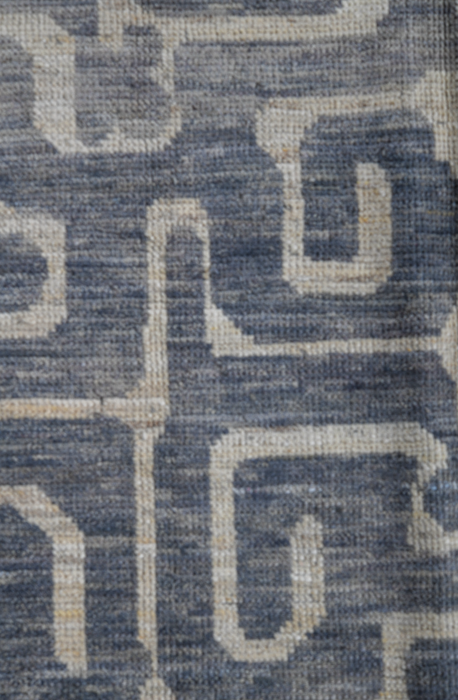 4' x 9' one-of-a-kind handmade vintage Tulu runner rug. Color palette: black, dark gray, dim gray, gainsboro, gray