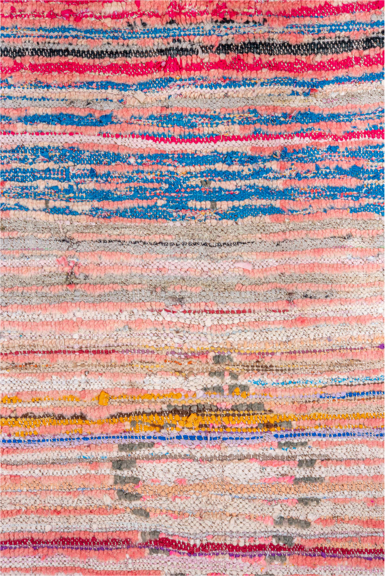 4' x 6' one-of-a-kind handmade vintage Moroccan small size rug. Color palette: blue, brown, gray, light gray, off-white