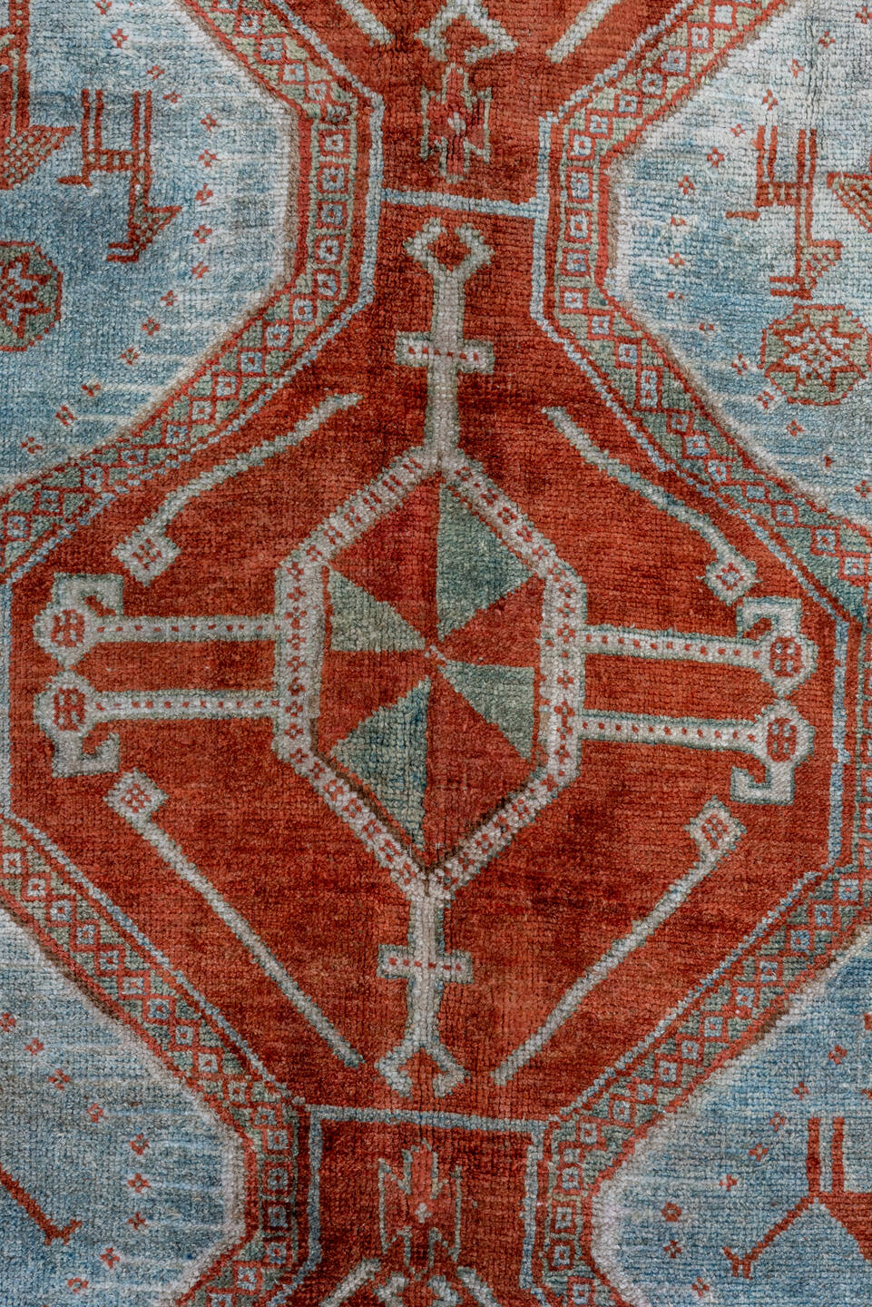 4' x 7' one-of-a-kind handmade vintage Caucasian rug. Color palette: gray, pink, brown, light gray