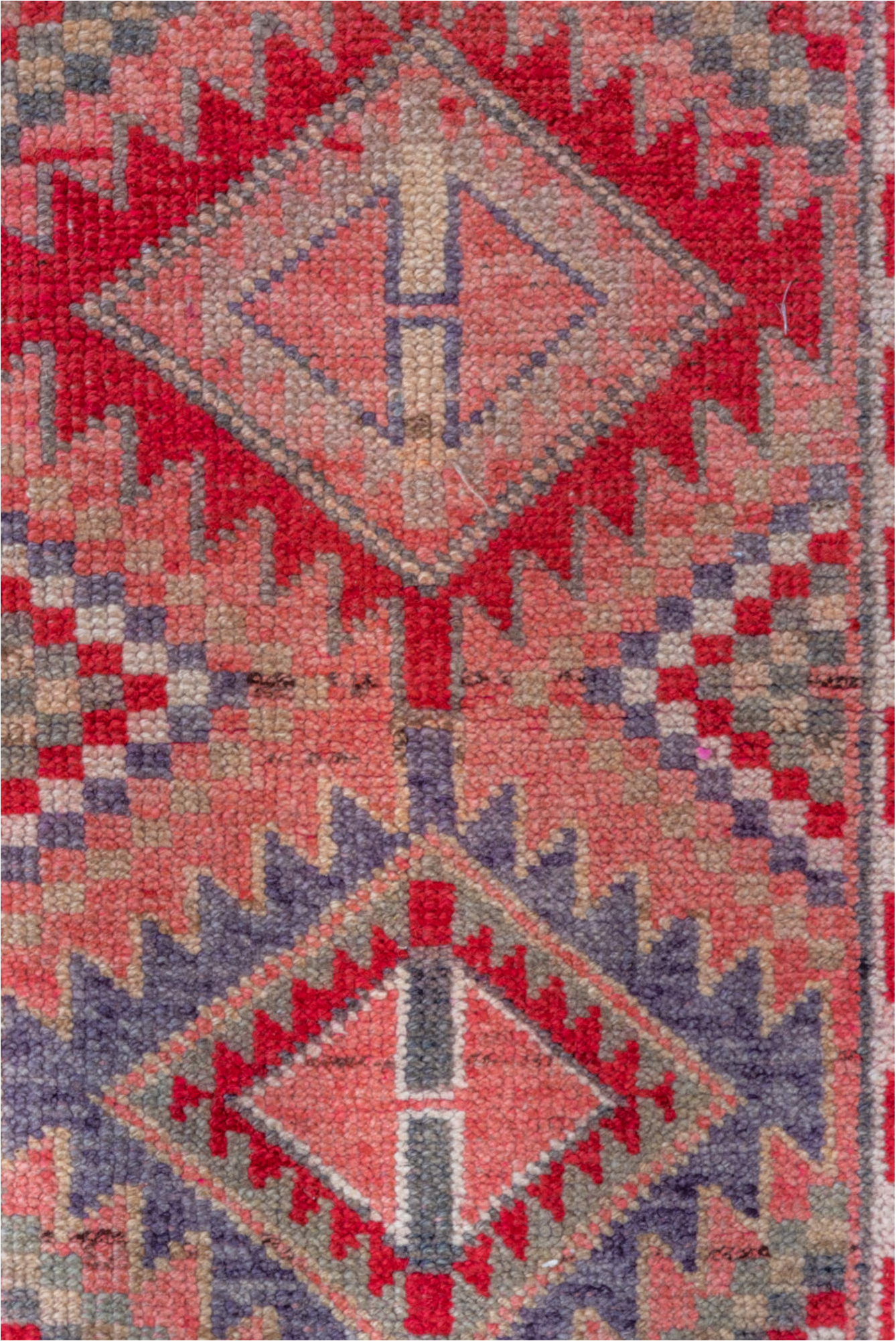 2' x 6' one-of-a-kind handmade vintage Oushak runner rug. Color palette: brown, gray, light gray, pink, red