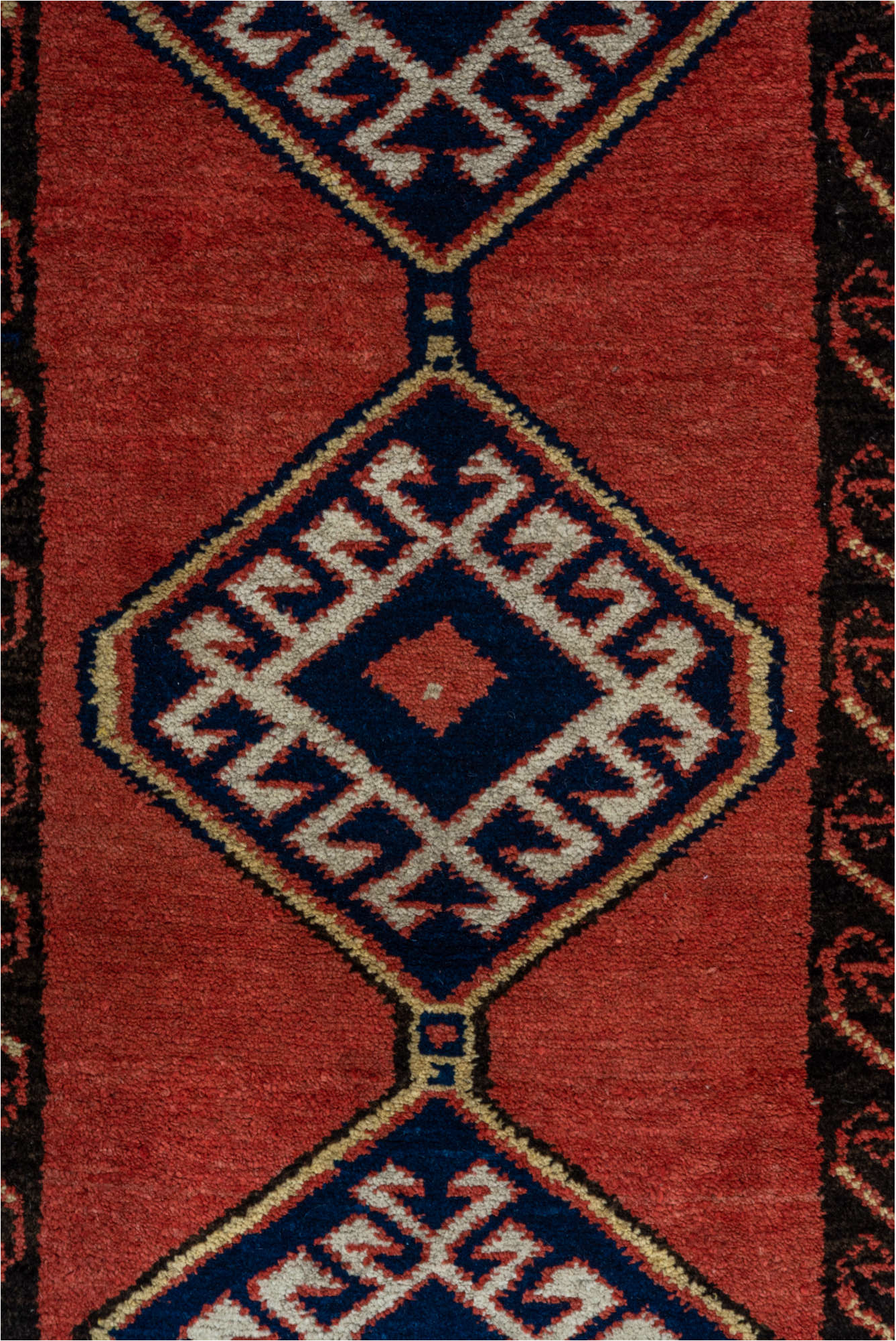 2' x 9' one-of-a-kind handmade vintage Sarab runner rug. Color palette: black, brown, gray, off-white, pink, red, snow