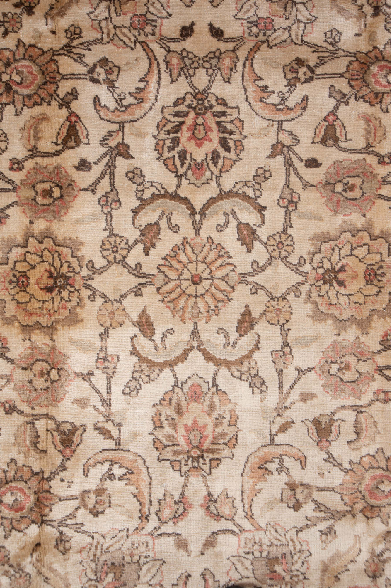6' x 8' one-of-a-kind handmade vintage Tabriz medium size rug. Color palette: brown, gray, light gray, pink