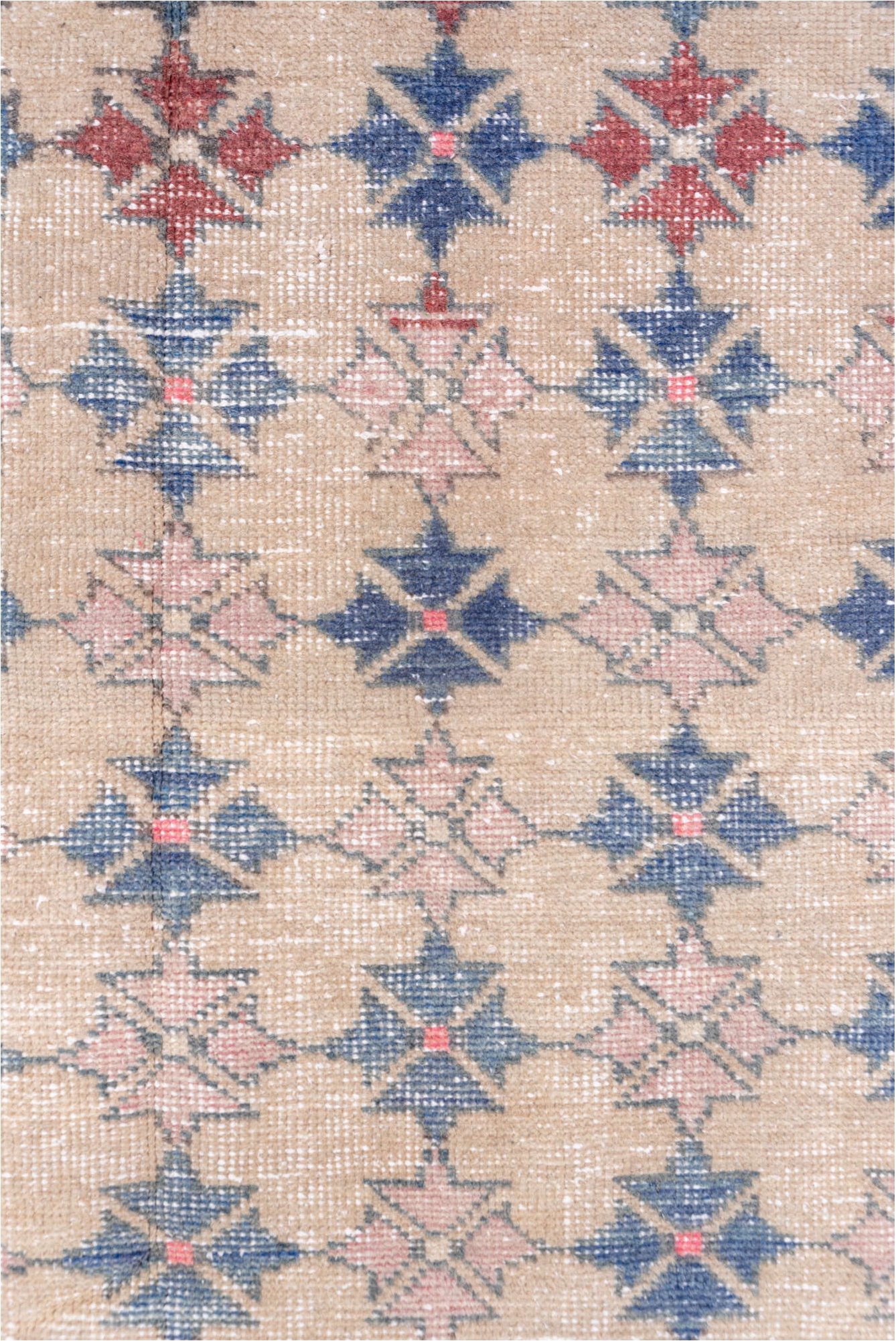 4' x 6' one-of-a-kind handmade vintage Oushak small size rug. Color palette: gray, light blue, light gray, off-white, pink