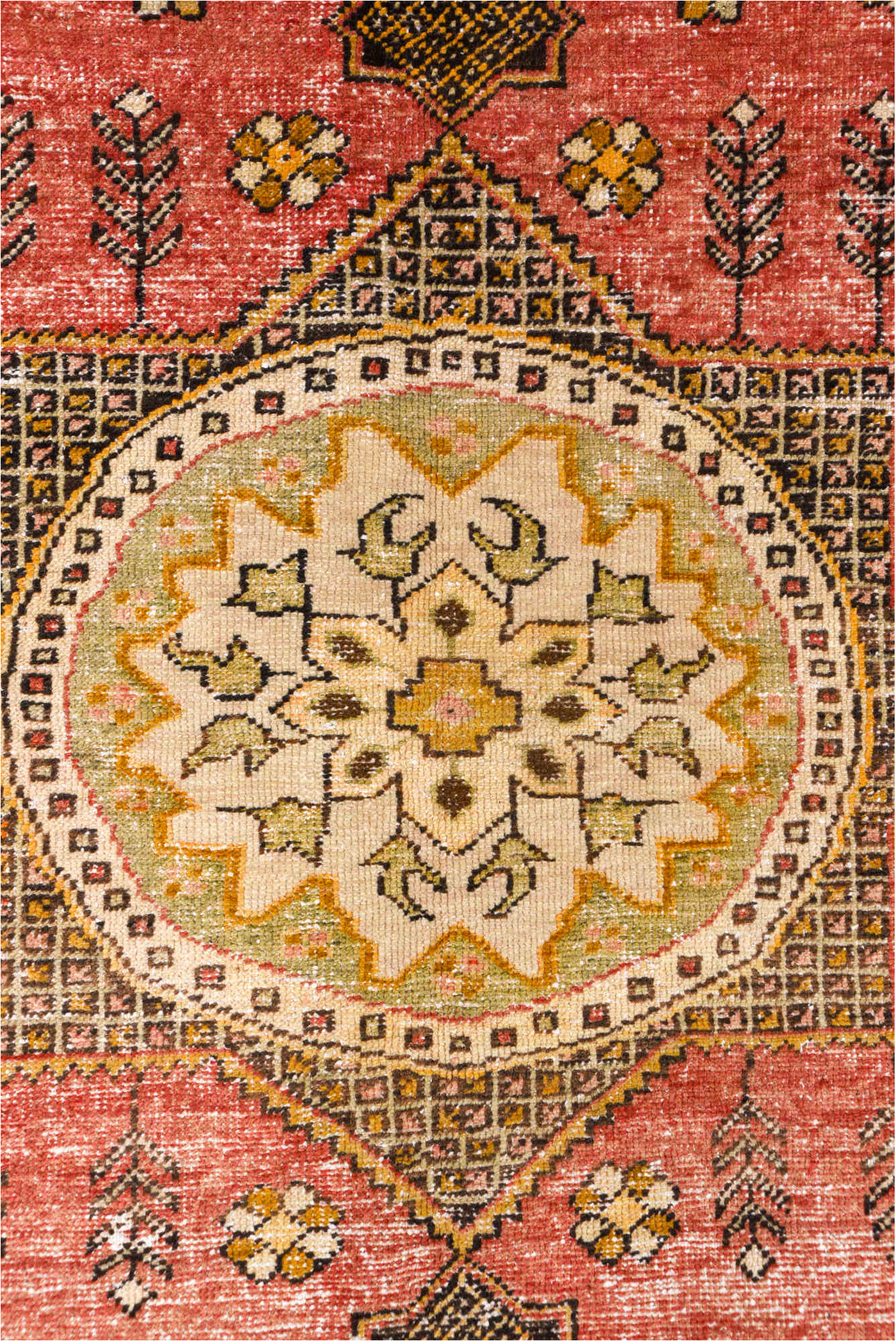 4' x 6' one-of-a-kind handmade vintage Oushak small size rug. Color palette: brown, gray, light gray, off-white, orange
