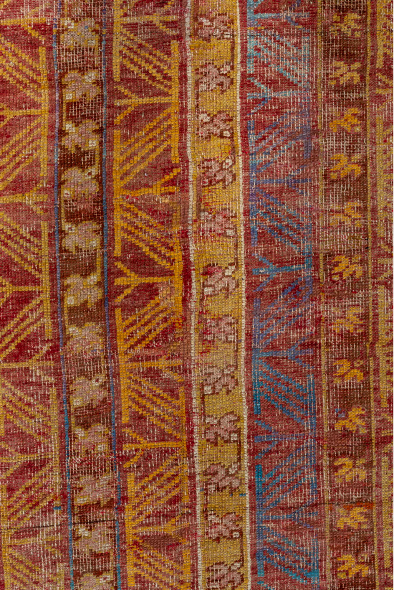 3' x 9' one-of-a-kind handmade vintage Oushak runner rug. Color palette: brown, gray, orange, peru, pink, red