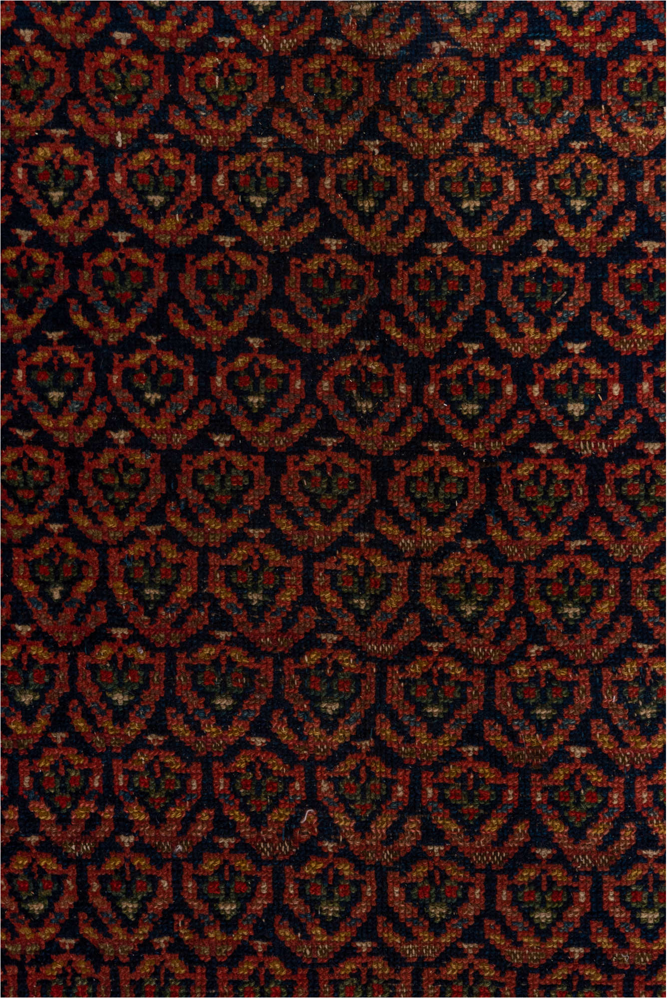 5' x 11' one-of-a-kind handmade vintage Malayer rug. Color palette: black, brown, gray, pink, red