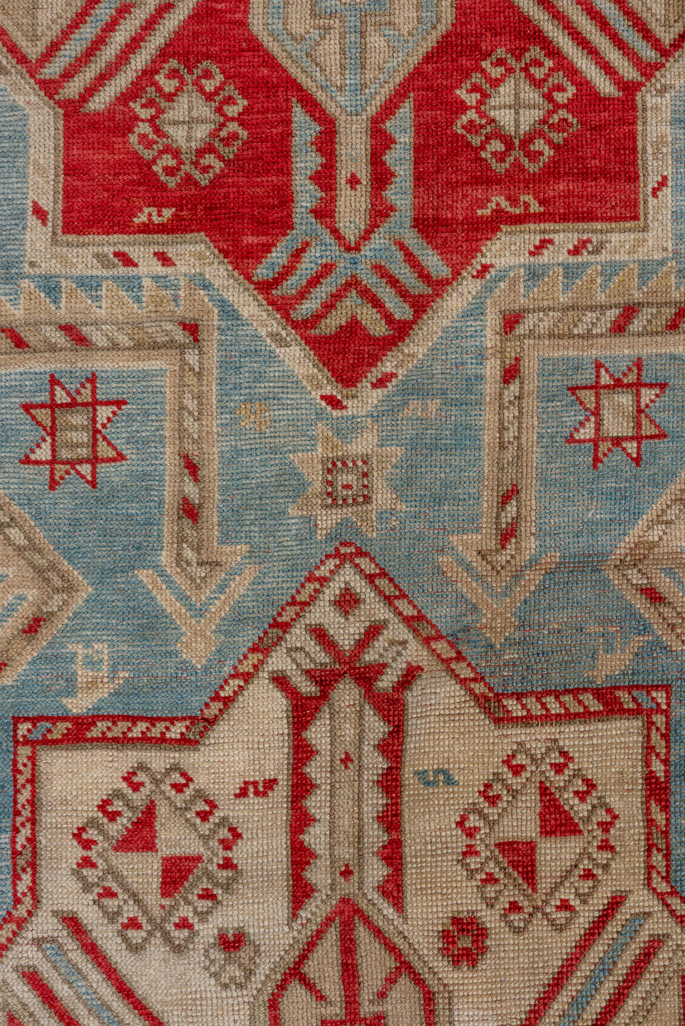 3' x 7' one-of-a-kind handmade vintage Caucasian runner rug. Color palette: gray, brown, red, dim gray