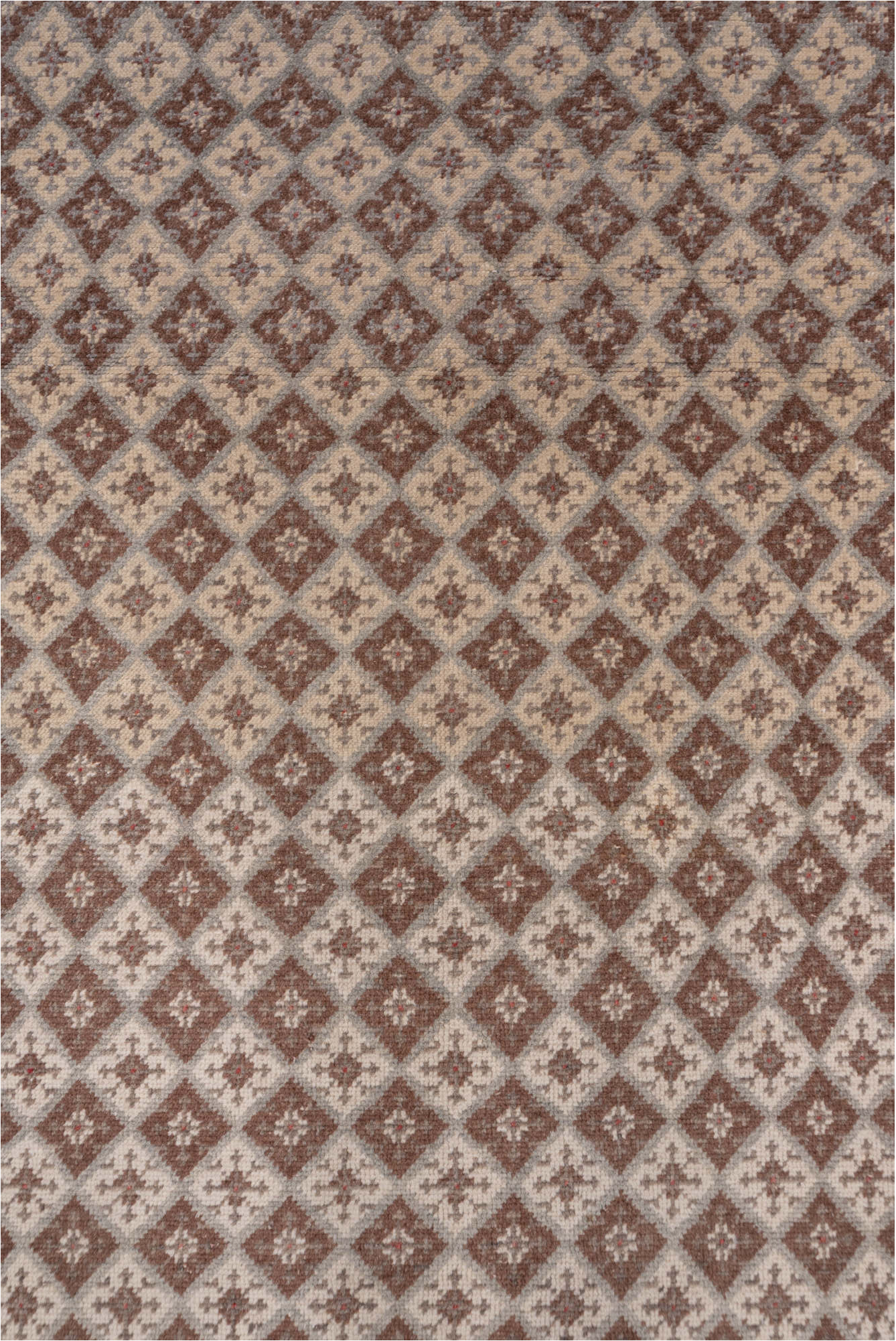 3' x 9' one-of-a-kind handmade vintage Oushak runner rug. Color palette: brown, gray, light gray, off-white, pink