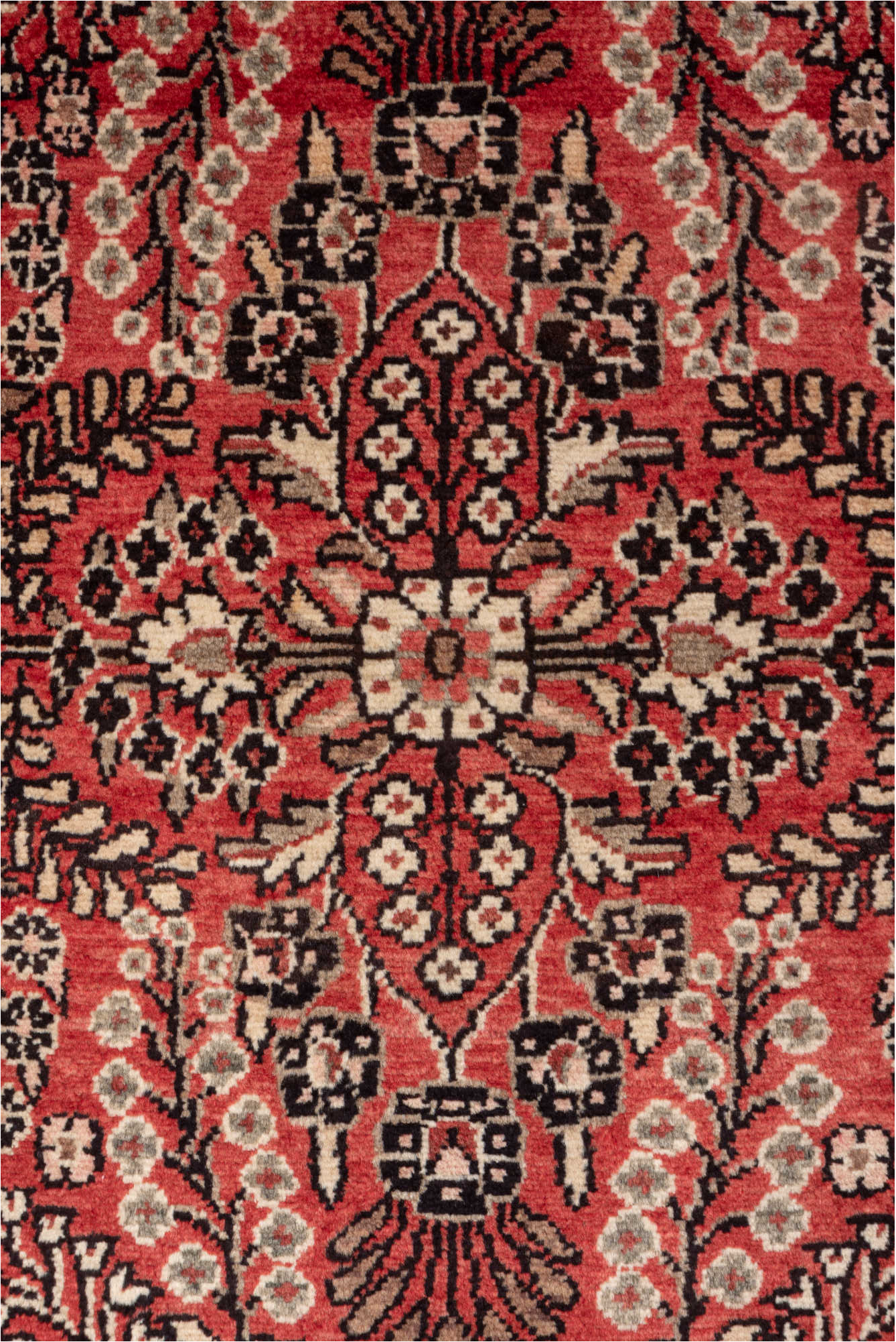 2' x 4' one-of-a-kind handmade vintage Dargazin small size rug. Color palette: black, brown, gray, light gray, pink, red