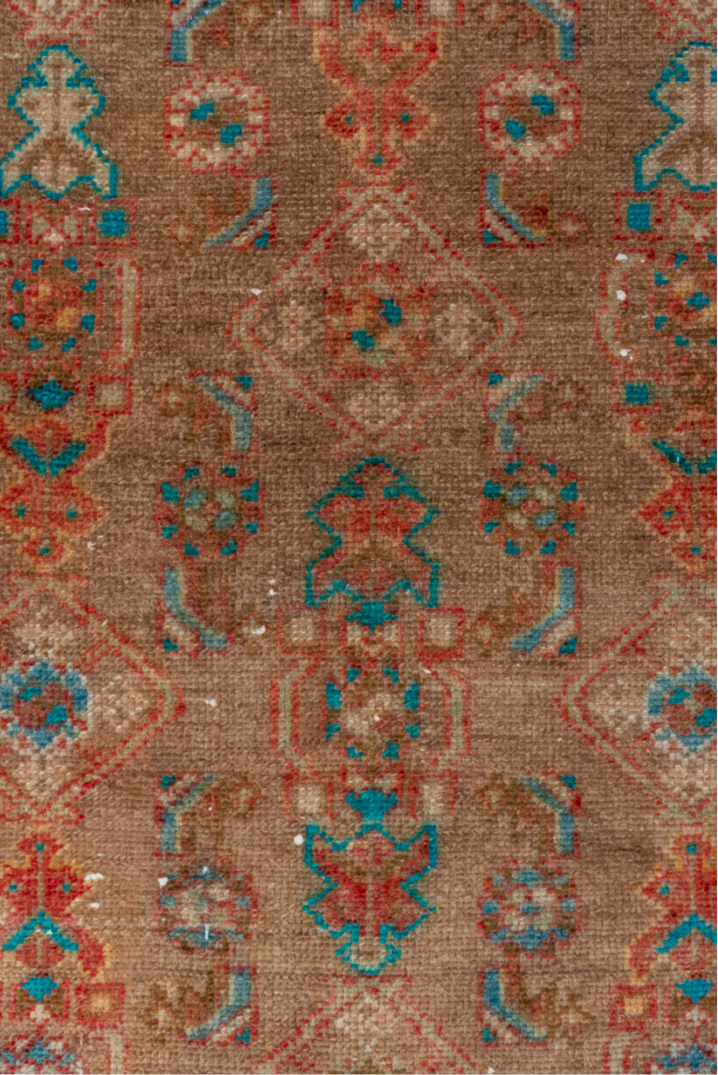 2' x 15' one-of-a-kind handmade vintage Malayer runner rug. Color palette: pink, gray, brown, red, off-white, blue, green