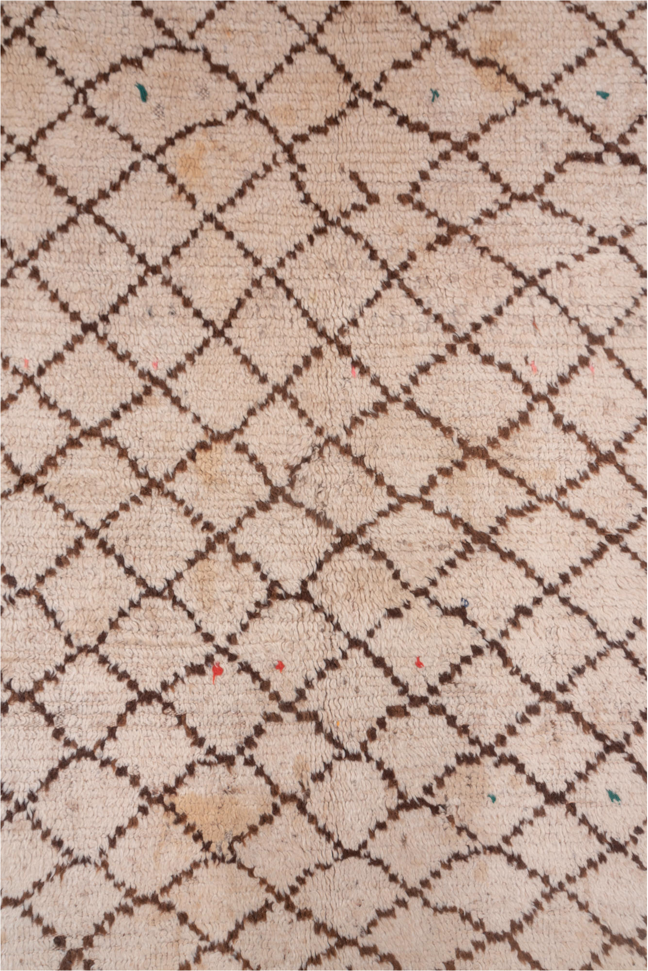 4' x 12' one-of-a-kind handmade vintage Moroccan runner rug. Color palette: brown, gray, light gray, off-white, orange, pink