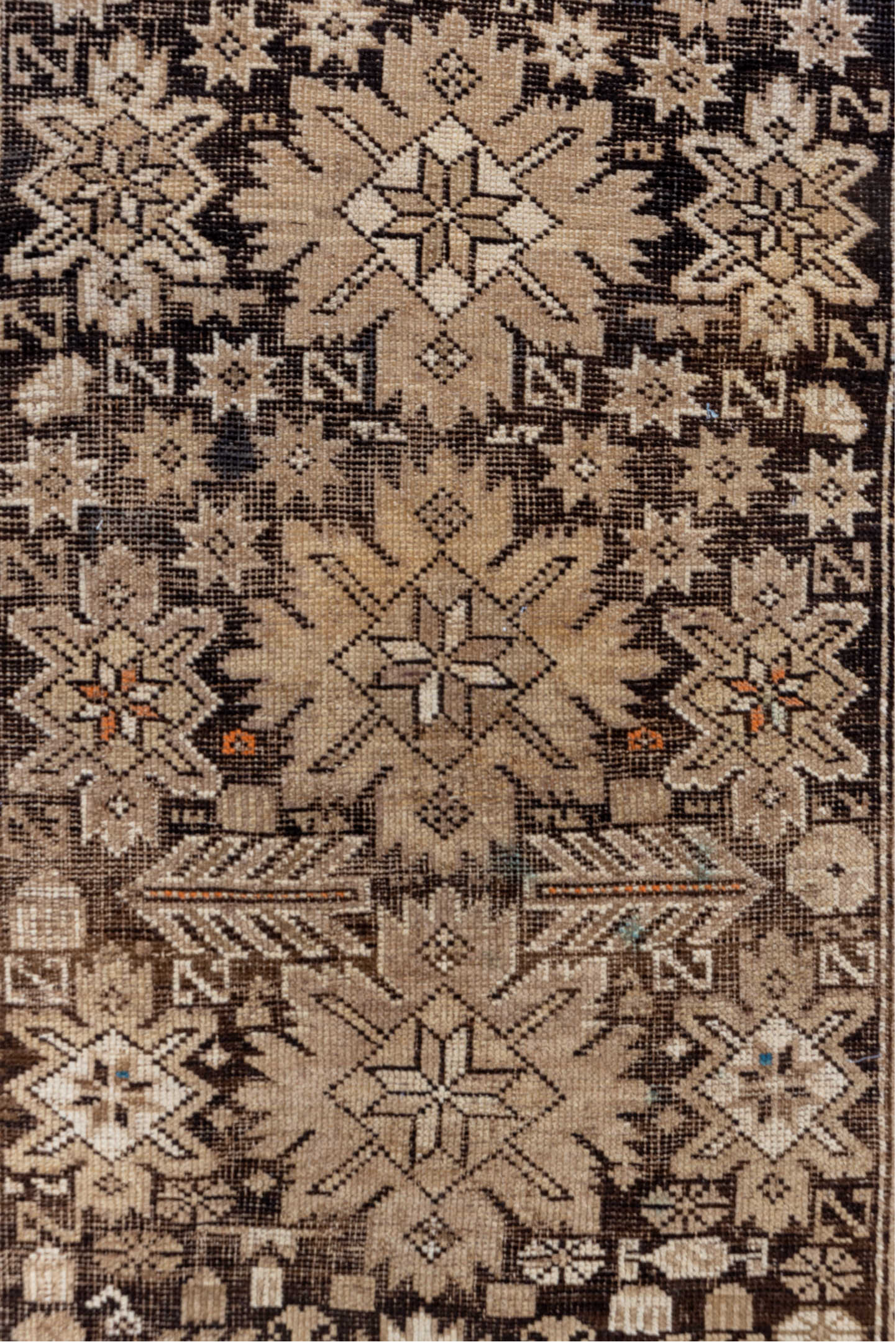 3' x 4' one-of-a-kind handmade vintage Shirvan small size rug. Color palette: brown, pink, gray, light gray, black