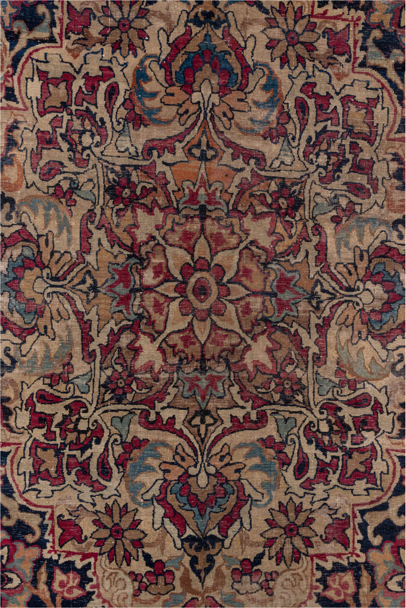 8' x 11' one-of-a-kind handmade vintage Lavar large size rug. Color palette: black, brown, charcoal, gray, light gray, pink