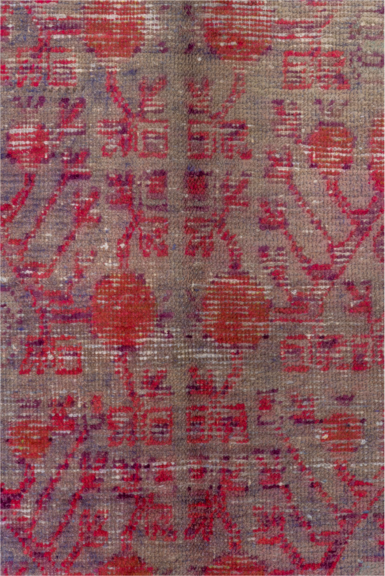 5' x 9' one-of-a-kind handmade vintage Khotan medium size rug. Color palette: brown, pink, red, rosy brown