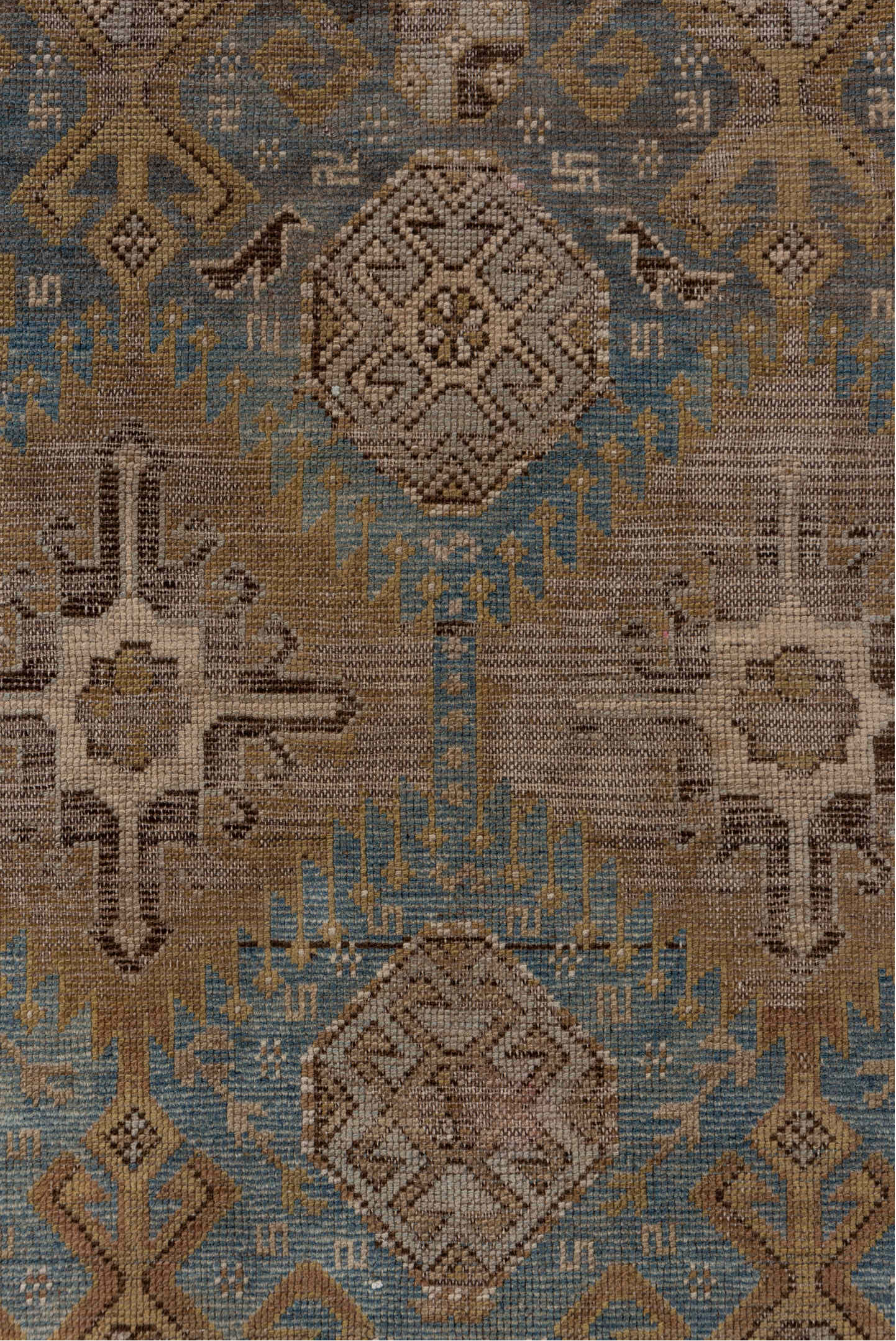 3' x 4' one-of-a-kind handmade vintage Shirvan small size rug. Color palette: brown, gray, light gray, off-white, dark gray