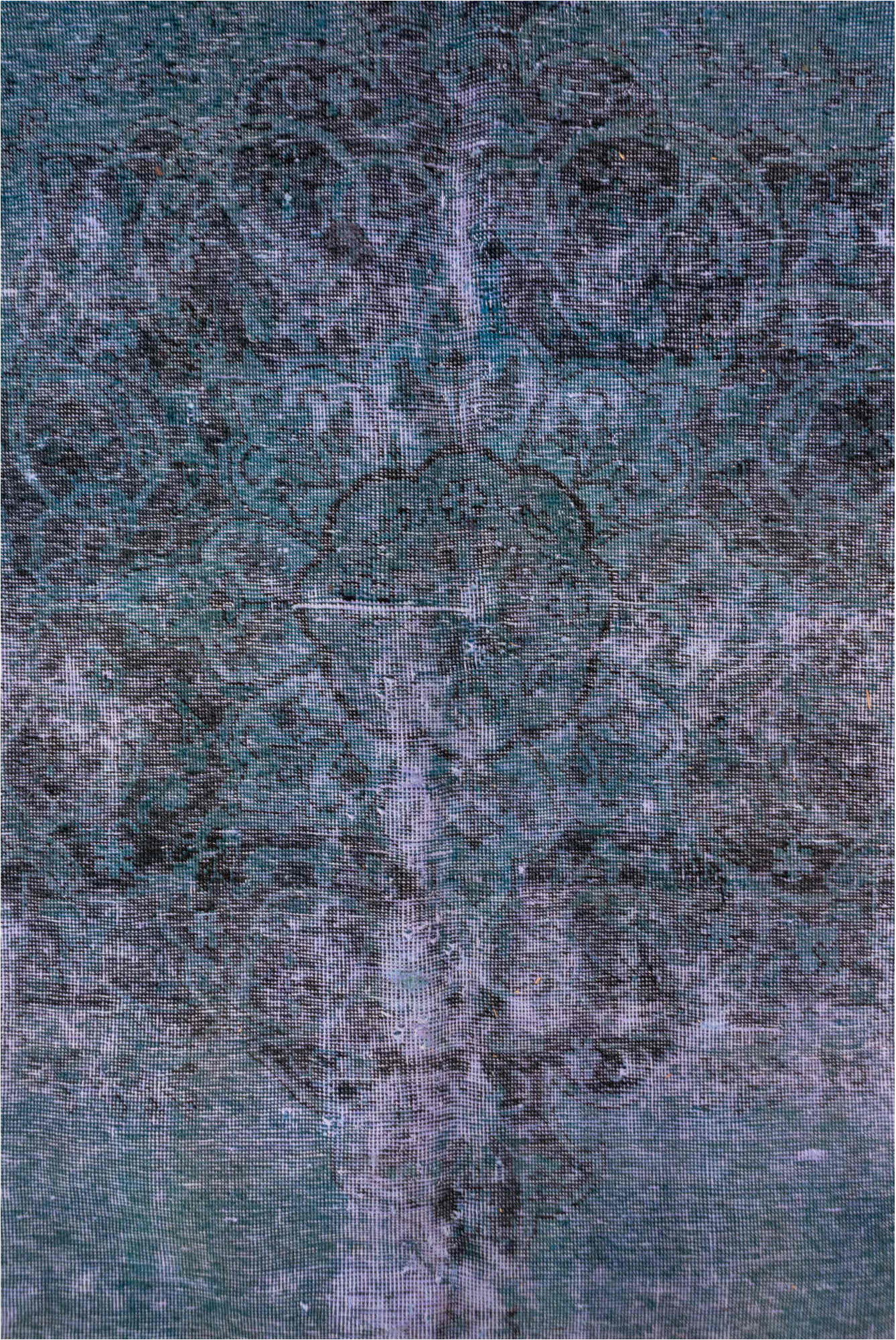 9' x 12' one-of-a-kind handmade vintage Overdyed large size rug. Color palette: blue, gray, light blue, light steel blue