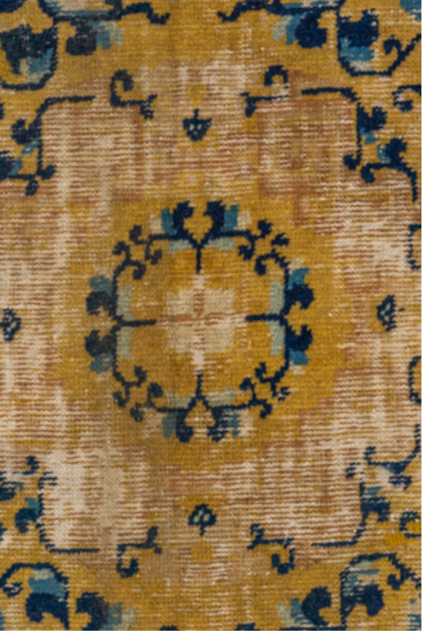 12' x 12' one-of-a-kind handmade vintage Chinese oversize rug. Color palette: gray, blue, brown, arapawa, tan