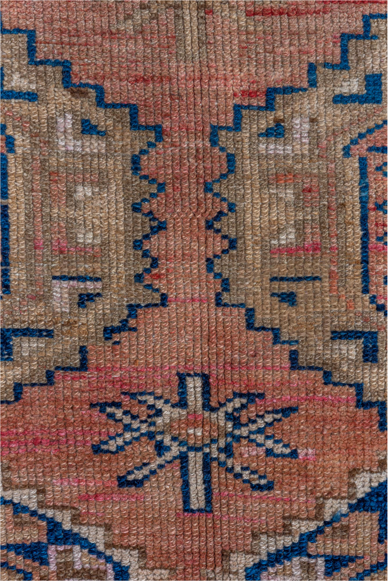 4' x 4' one-of-a-kind handmade vintage Kars small size rug. Color palette: brown, gray, light gray, pink, red