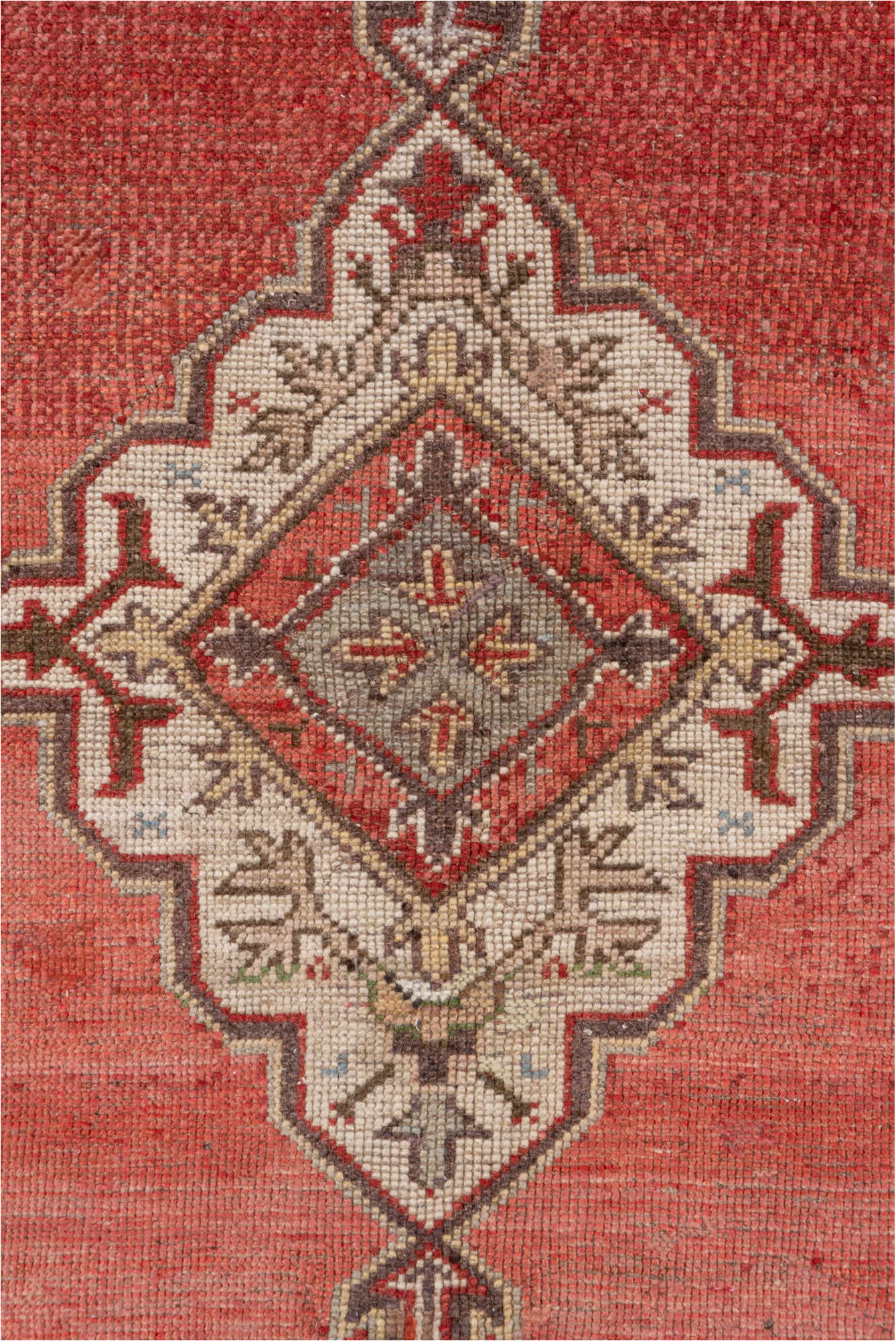 3' x 5' one-of-a-kind handmade vintage Oushak small size rug. Color palette: brown, pink, red, gray