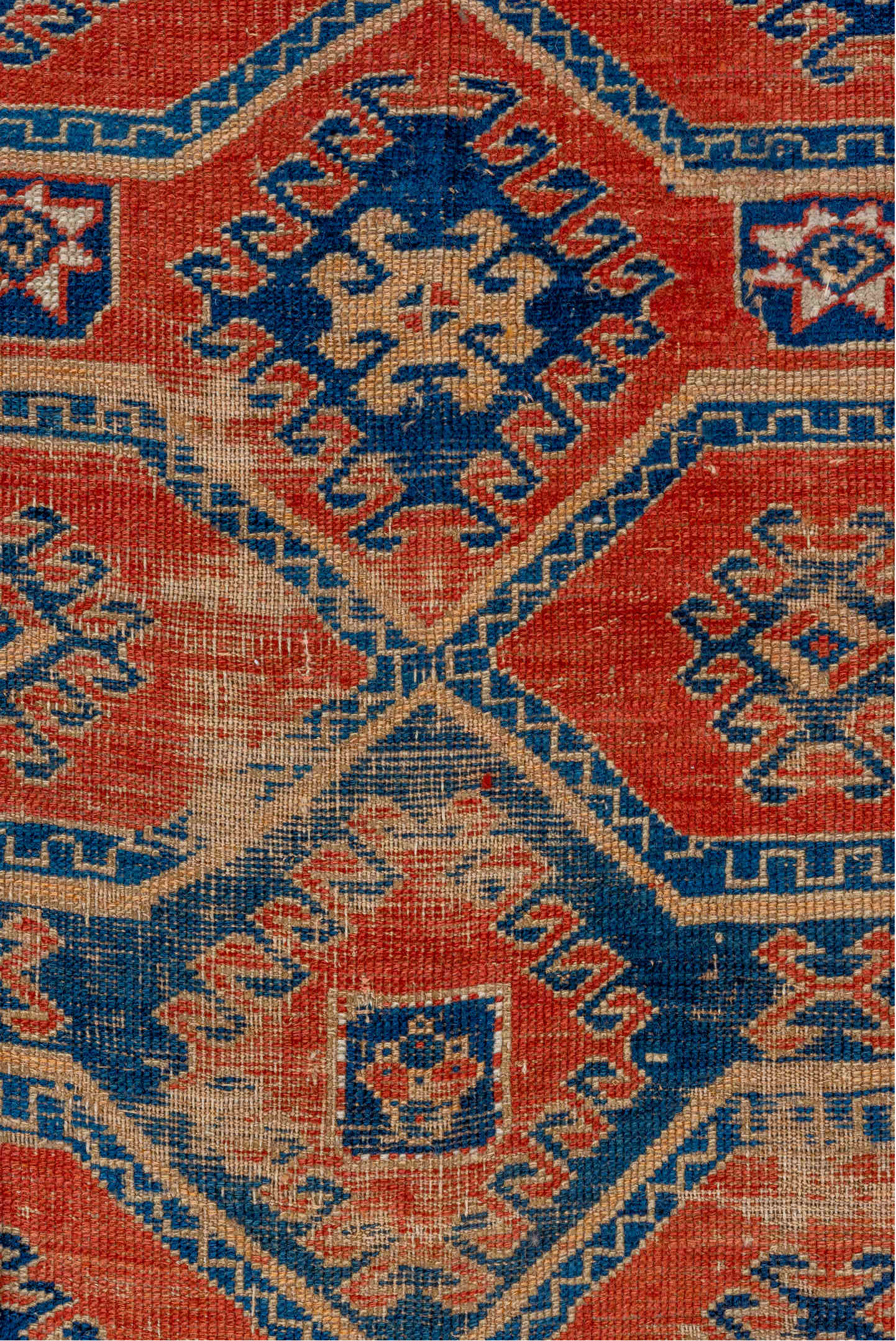 4' x 6' one-of-a-kind handmade vintage Shirvan small size rug. Color palette: brown, pink, red, gray, orange, off-white