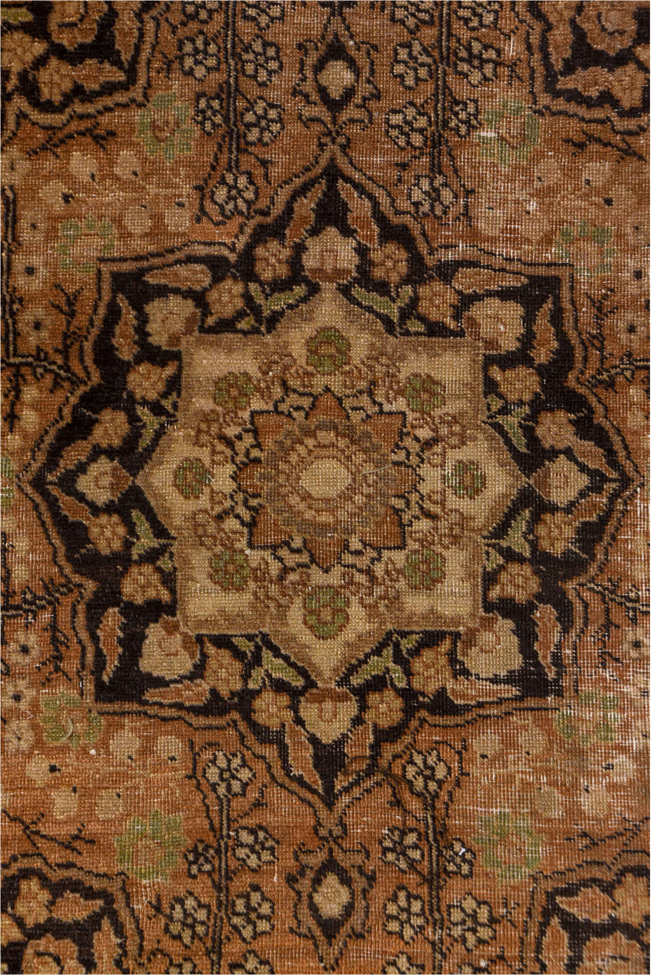 4' x 5' one-of-a-kind handmade vintage Tabriz small size rug. Color palette: black, brown, gray, light gray, pink