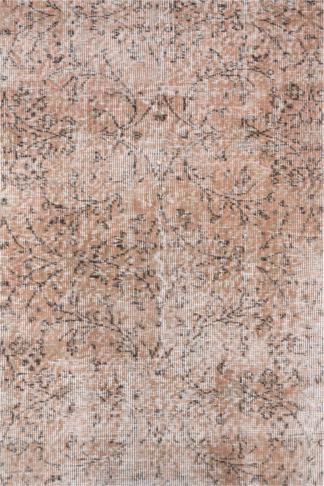 7' x 10' one-of-a-kind handmade vintage Kaisary large size rug. Color palette: brown, gray, light gray, off-white, pink