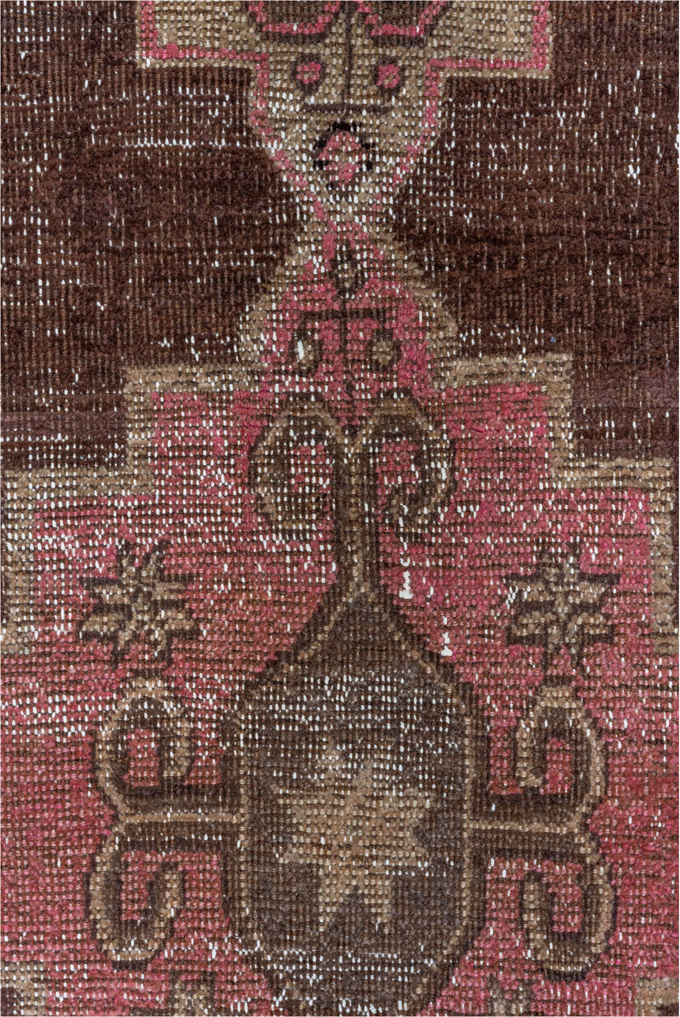 2' x 7' one-of-a-kind handmade vintage Kars runner rug. Color palette: black, brown, gray, light gray, off-white, pink