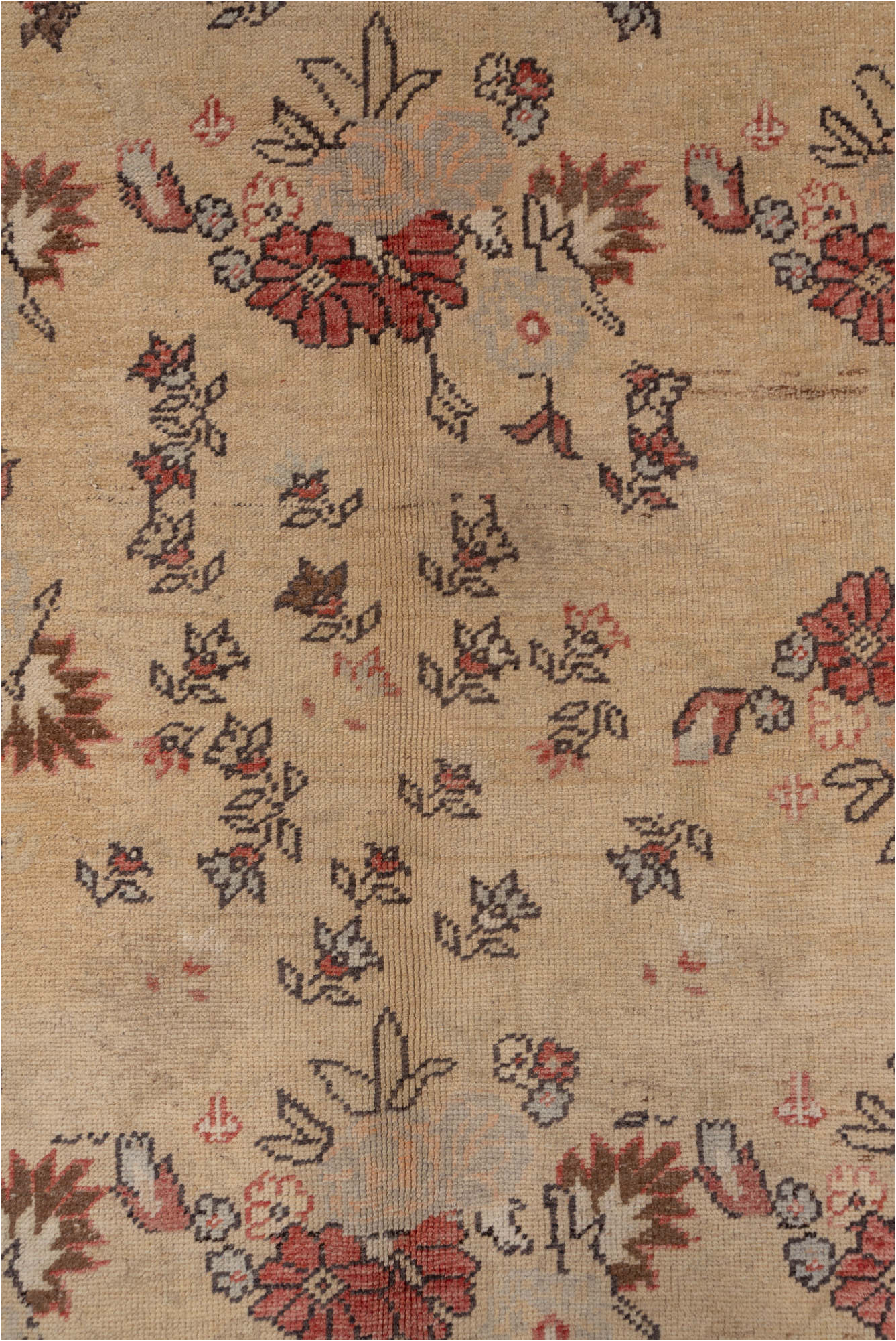 5' x 11' one-of-a-kind handmade vintage Konya runner rug. Color palette: brown, gray, off-white, orange, pink, red, tan